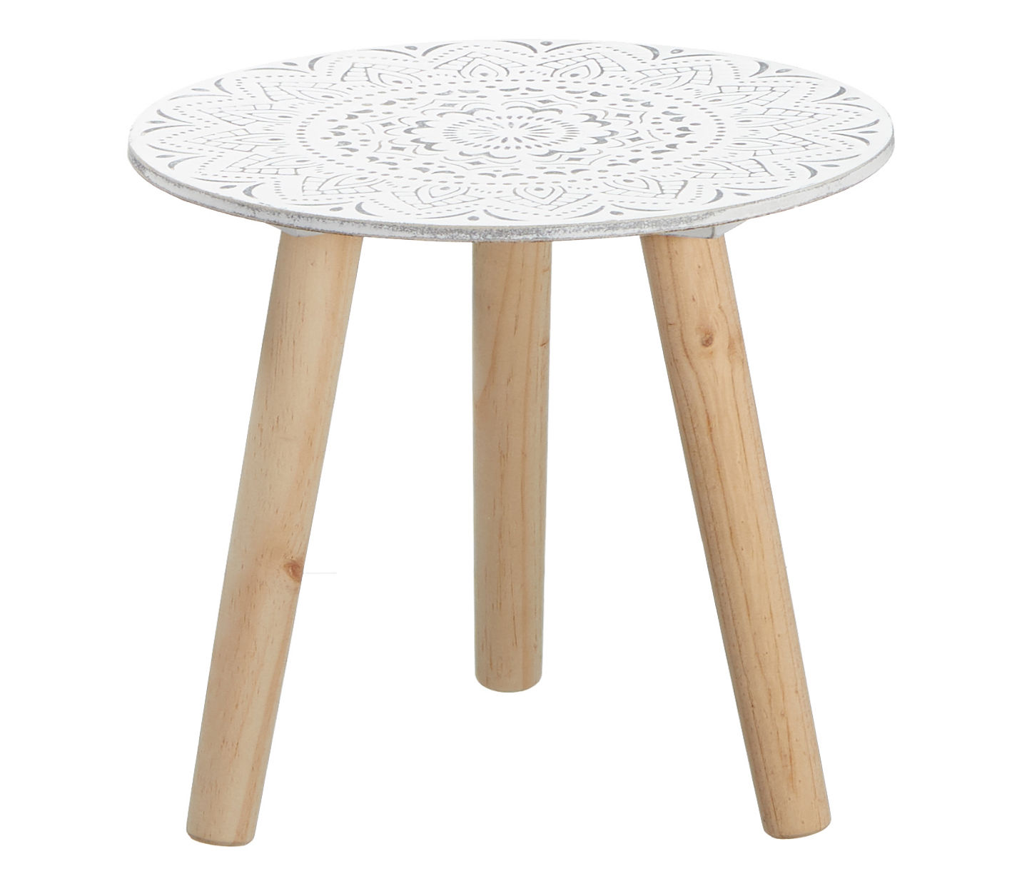 Deko Holz Tisch weiß m. Dekor - 30x30 cm - kleiner Beistelltisch Blumenhocker