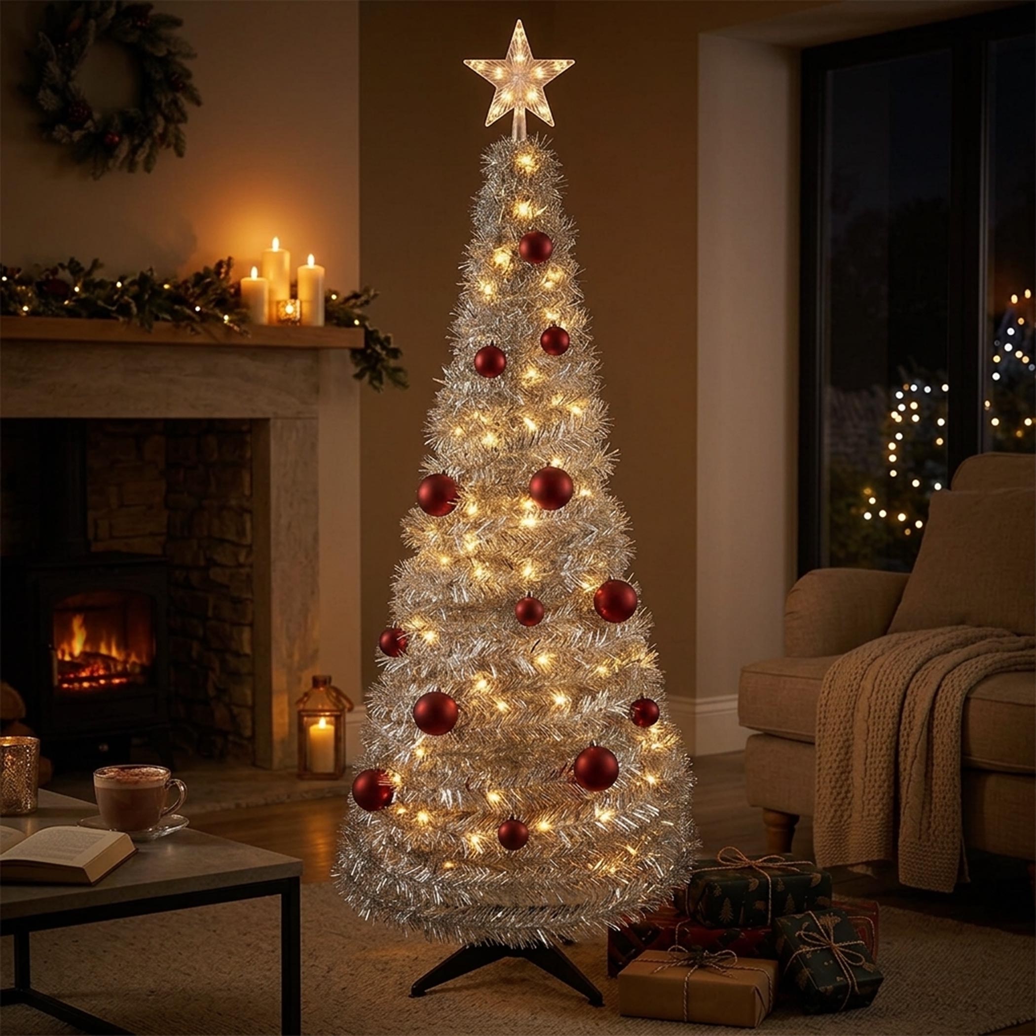 Spiral Weihnachtsbaum 150 cm mit 120 LED und Stern Spitze - Farbe wählbar