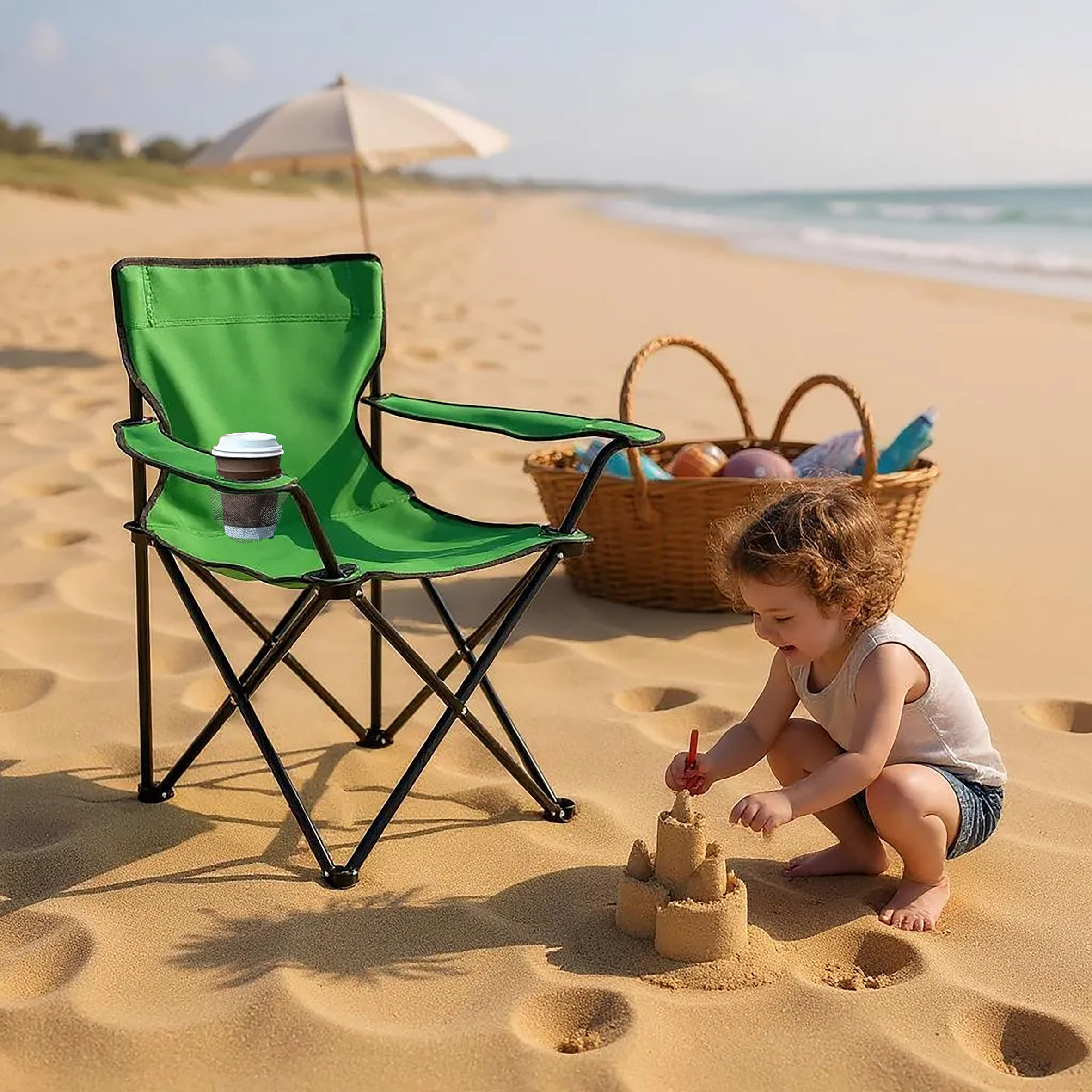Campingstuhl mit Getränkehalter - 9 verschiedene Farben - Camping Strand und Garten Klappstuhl