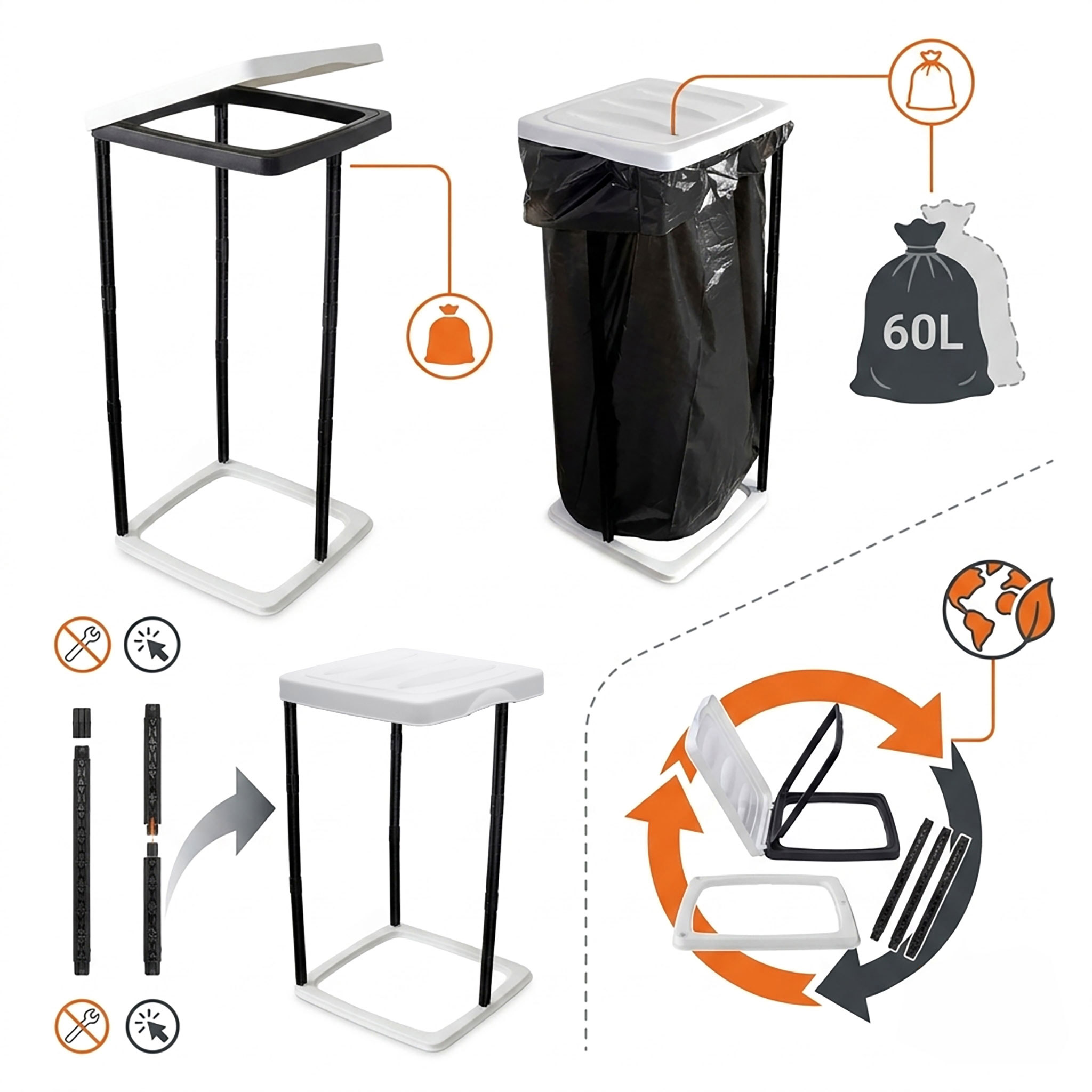 Müllsackständer weiß - 60 Liter