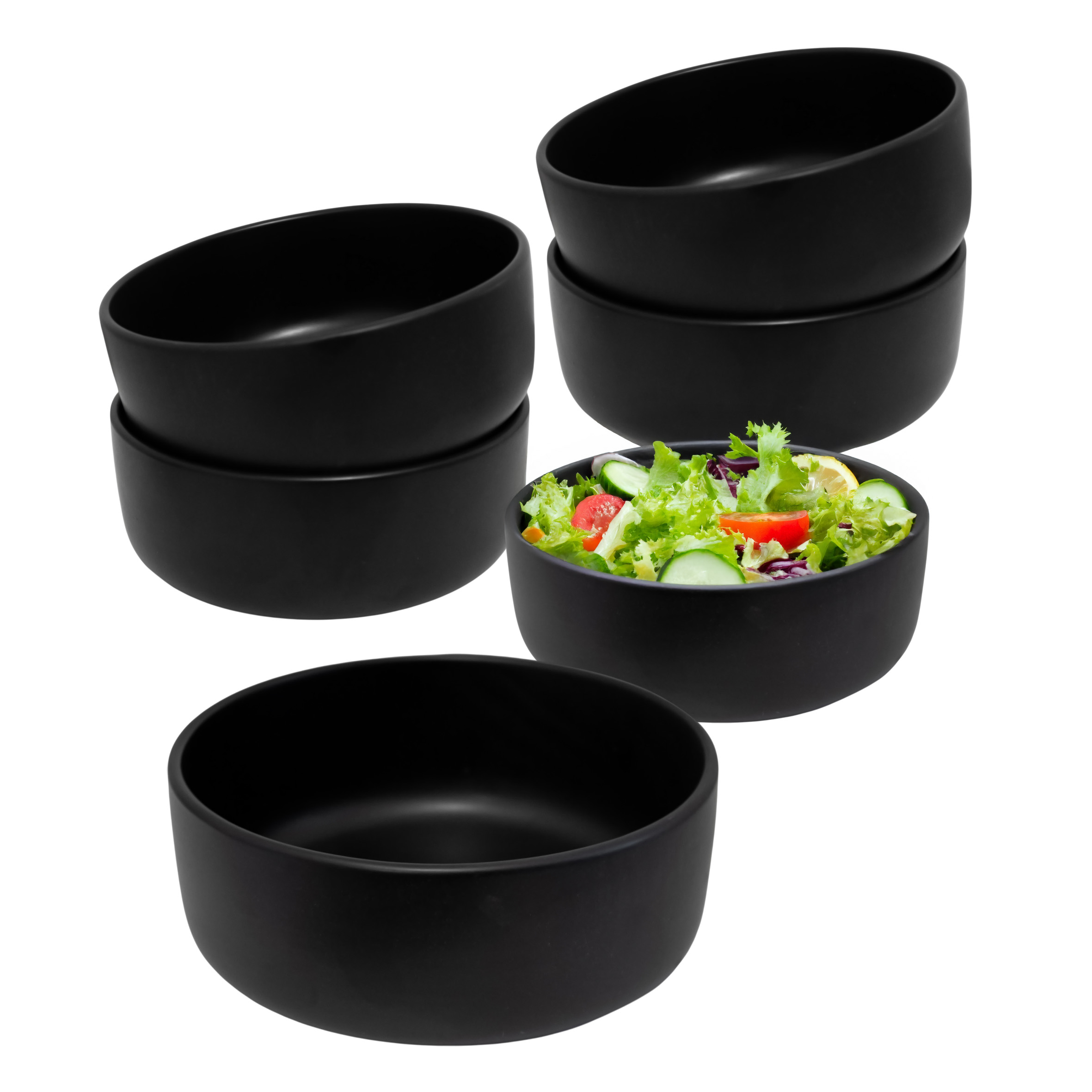 Feinkeramik Salatschale 500 ml schwarz matt - 6er Set - Porzellan Müslischale 15 x 6 cm