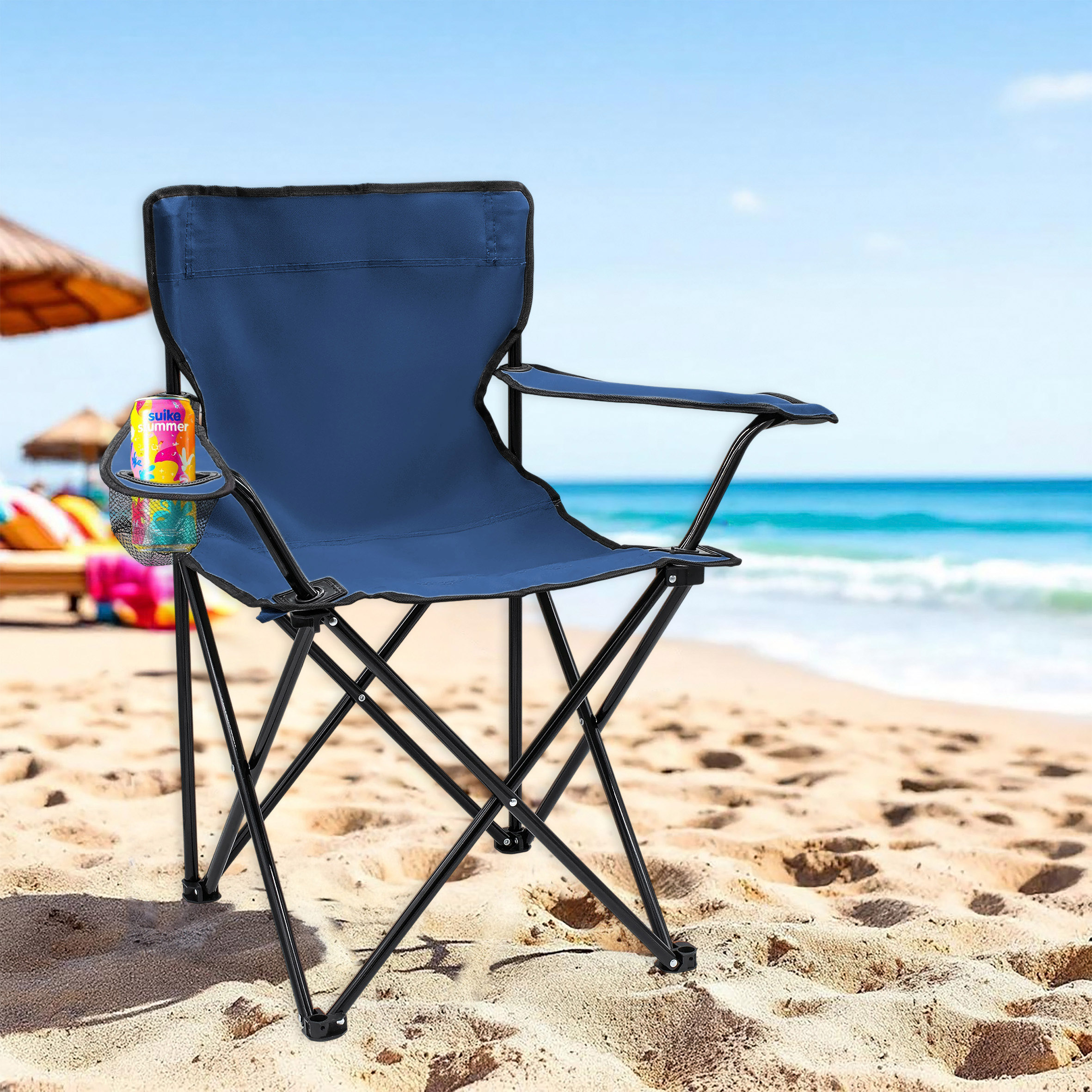 Campingstuhl mit Getränkehalter - 9 verschiedene Farben - Camping Strand und Garten Klappstuhl