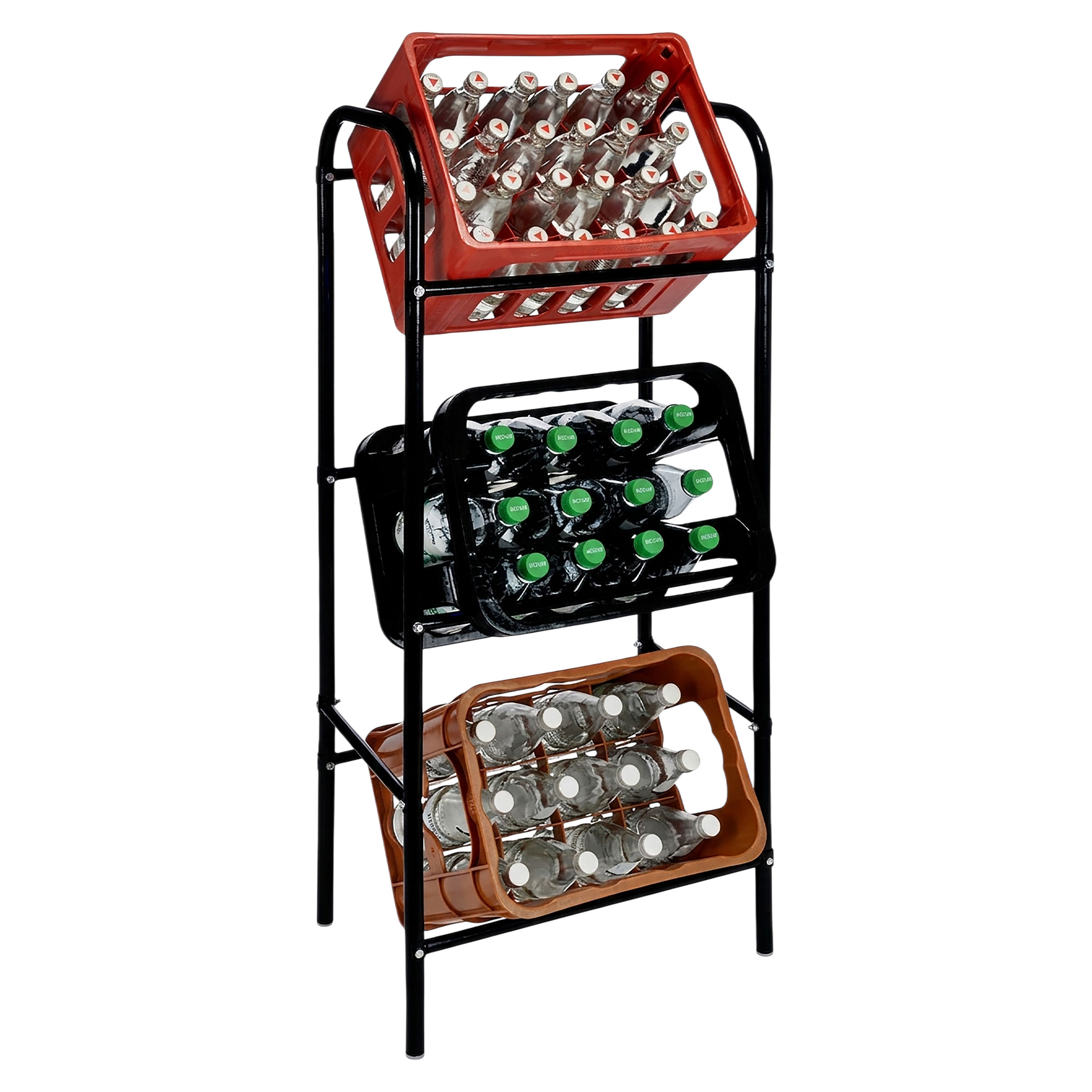 Metall Getränkekisten Ständer schwarz - 116 x 50 cm / 3 Kisten - Kasten Regal Ständer