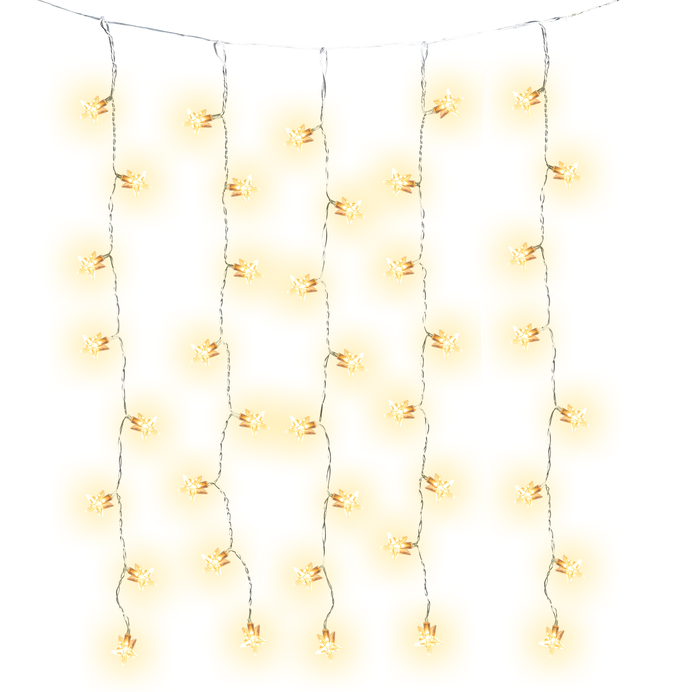 LED Sternenvorhang warm weiß mit Timer für Außen und Innen - 80 x 60 cm - Lichterkette mit 40 beleuchteten Sternen Batterie betrieben