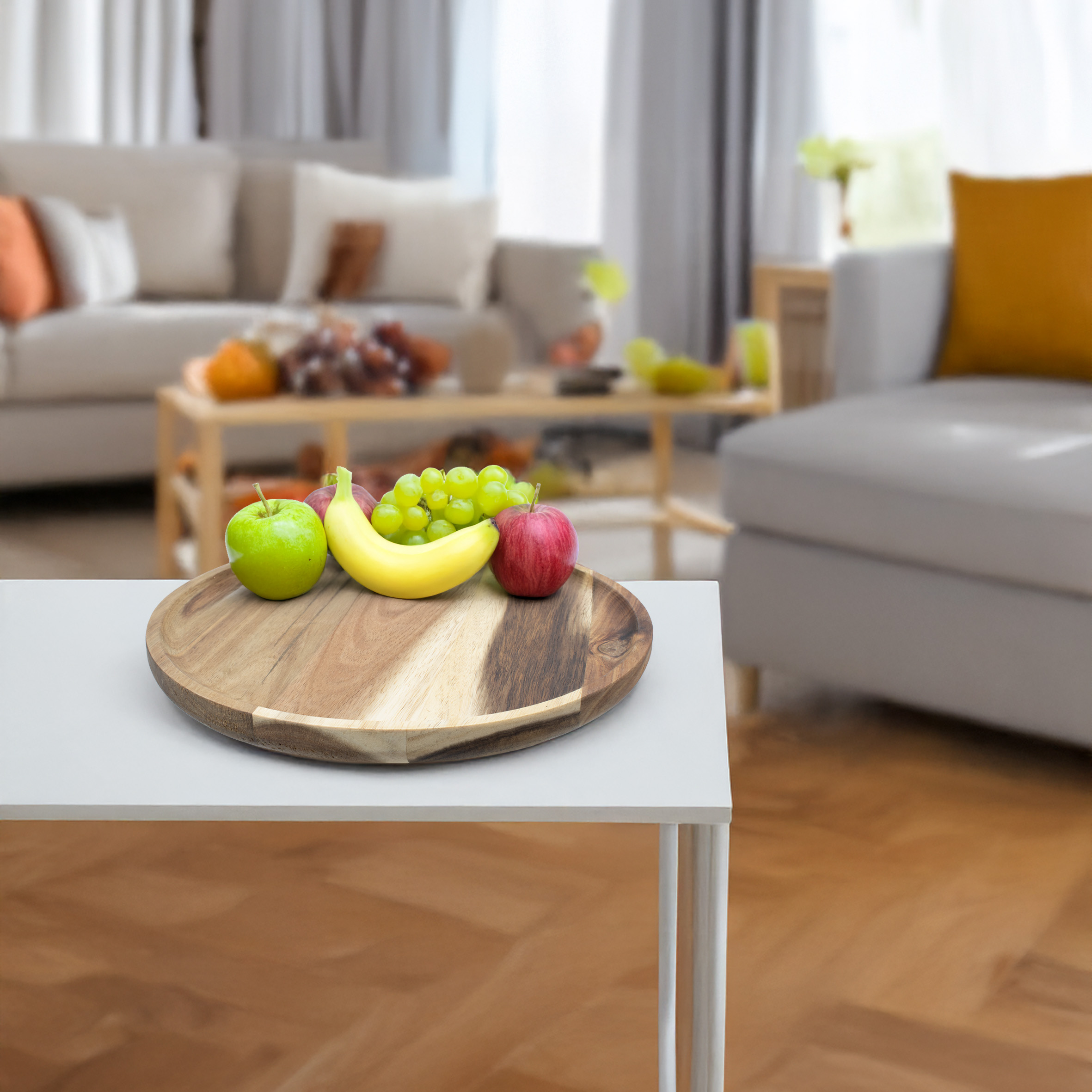 Akazien Servierplatte lebensmittelecht - Ø 29 cm - Holz Servierteller rund natur