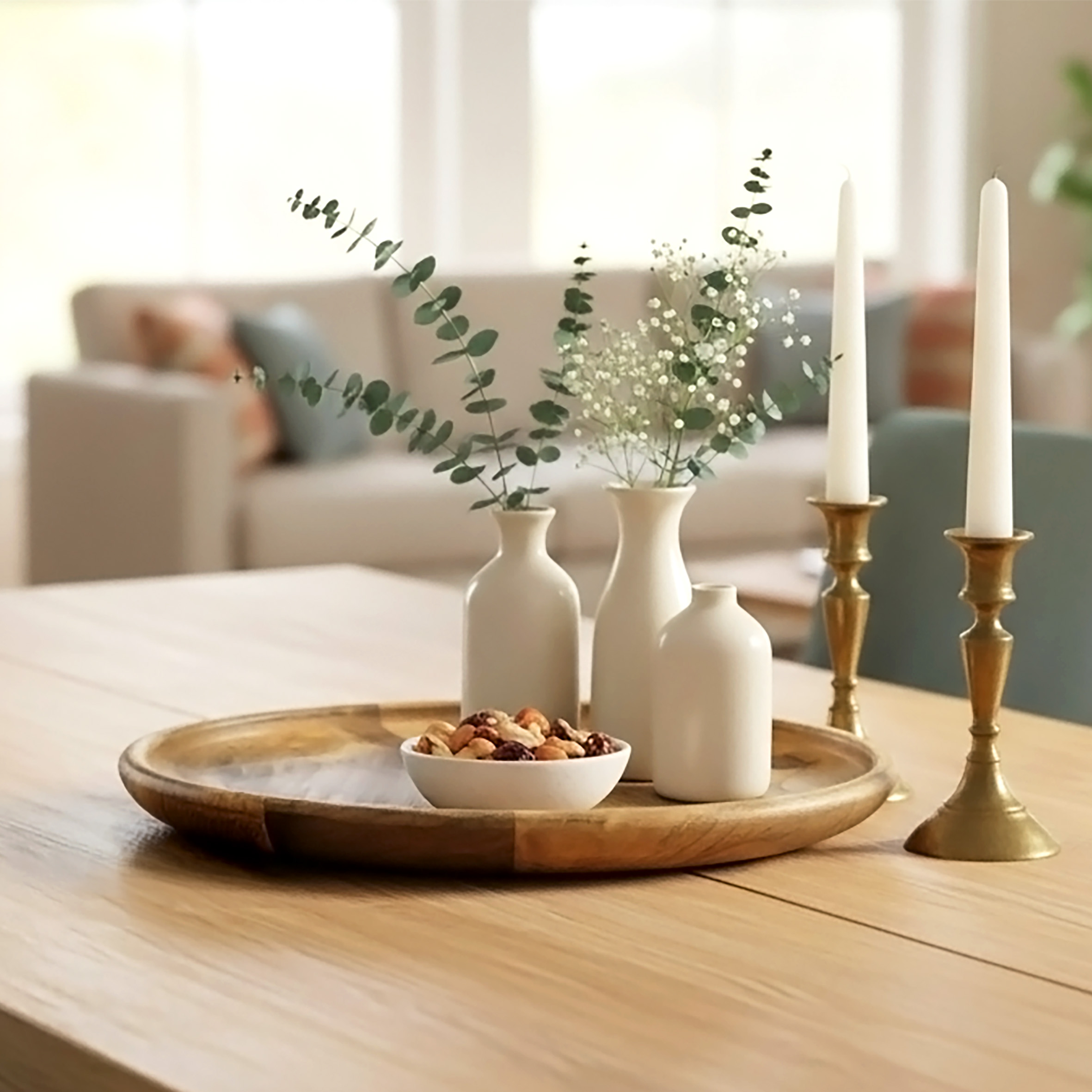 Mango Holztablett rund natur poliert - 30 cm - Landhaus Holz Kerzenteller mit Rand