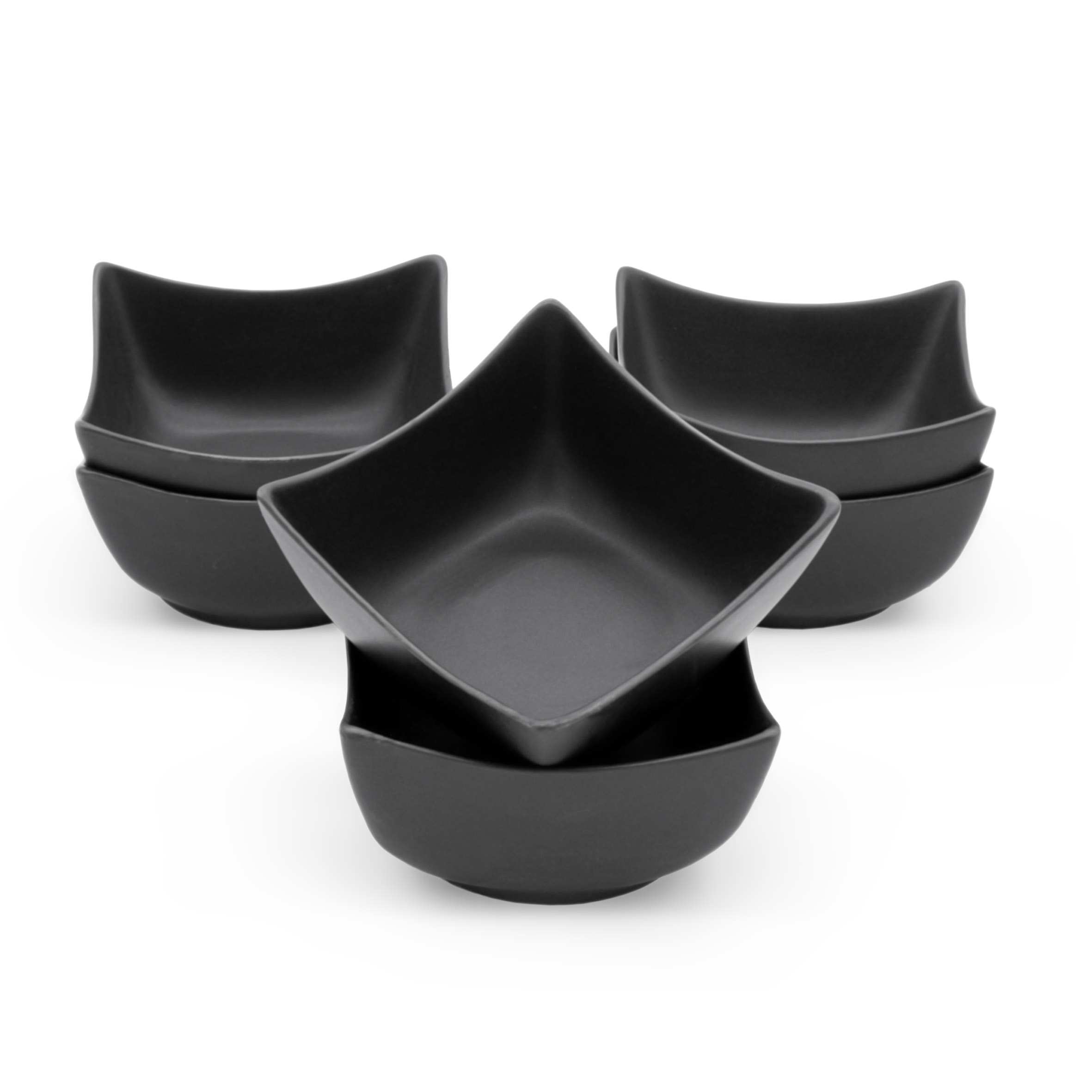 Keramik Dip Schale eckig schwarz matt - 6er Set - Snack Saucen Schüssel