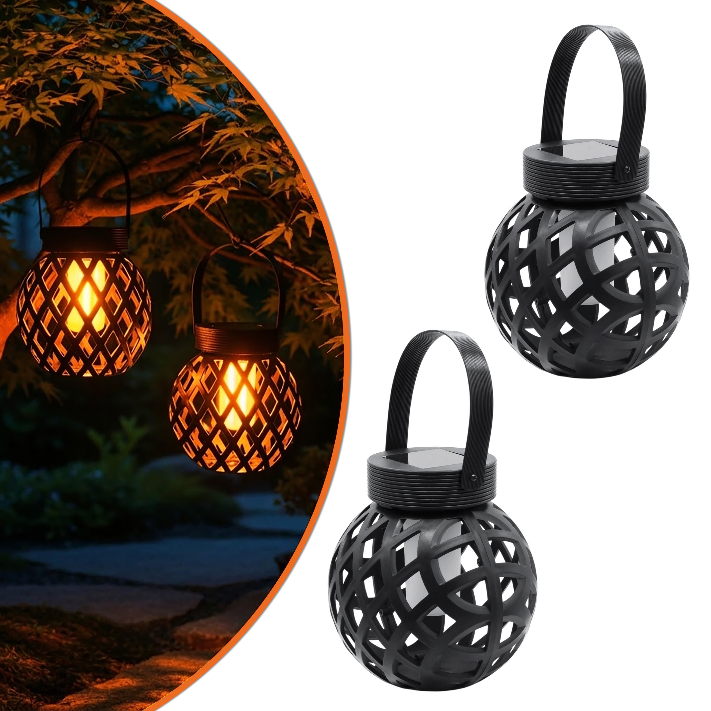 Solar Hängeleuchte 13 x 11 cm mit Flammeneffekt - 2er Set - LED Laterne zum Hängen für Außen