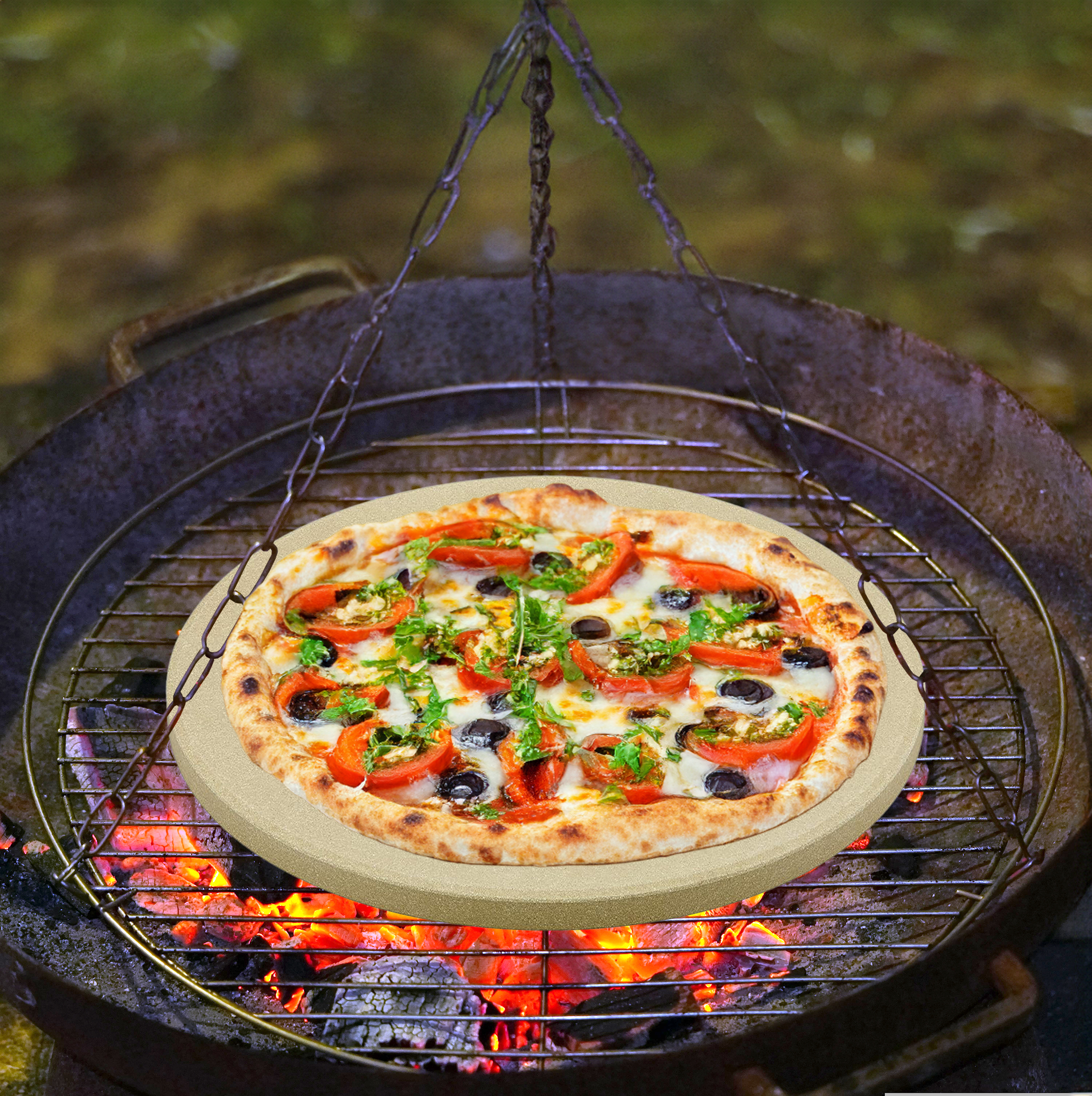 Rösle Schamotte Pizzastein rund beige - 33 cm - Steinplatte lebensmittelecht für Grill und Ofen