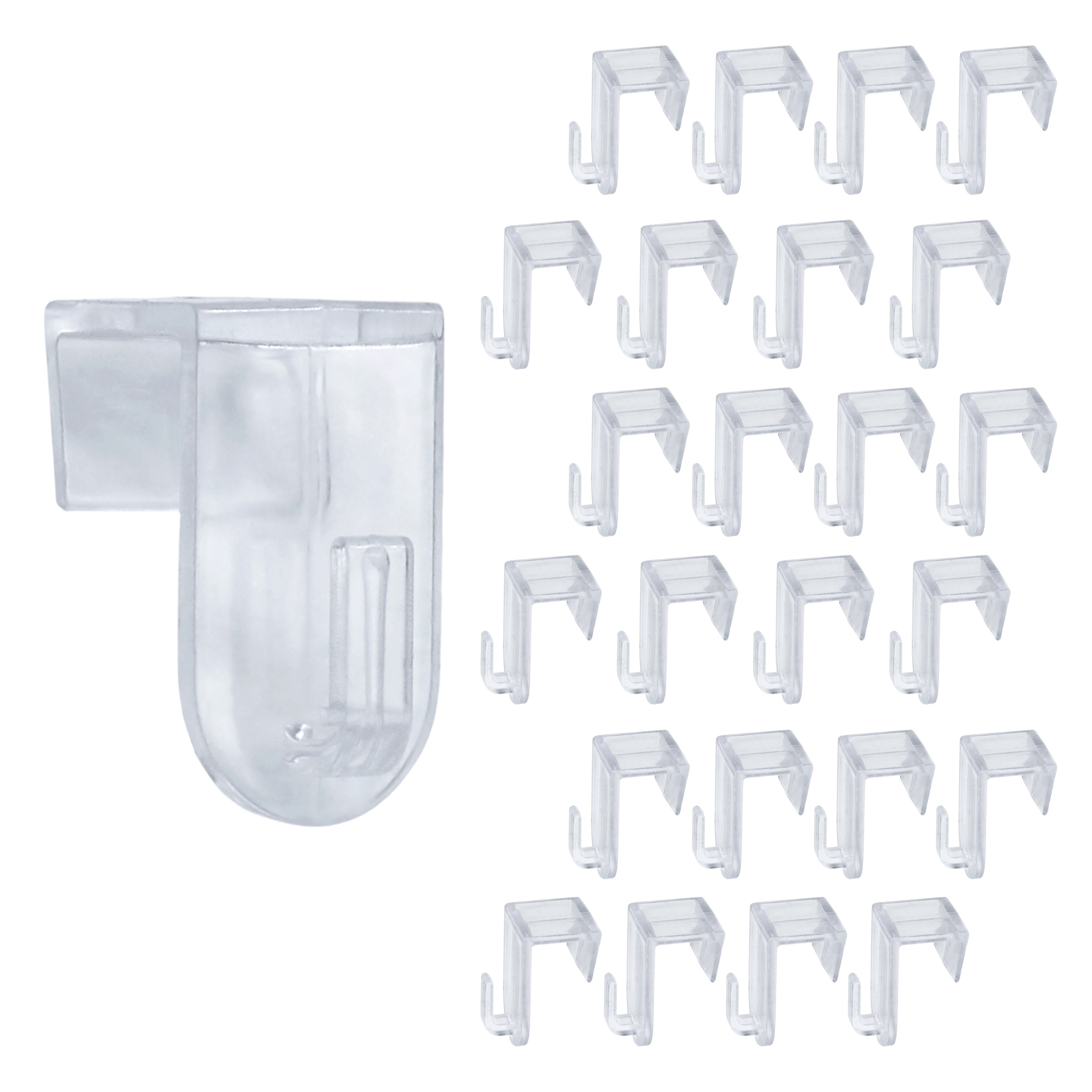 Kunststoff Fensterhaken transparent für 18 mm Rahmendicke - 24 Stück - Fensterclip zum Anbringen von Lichterketten und Girlanden