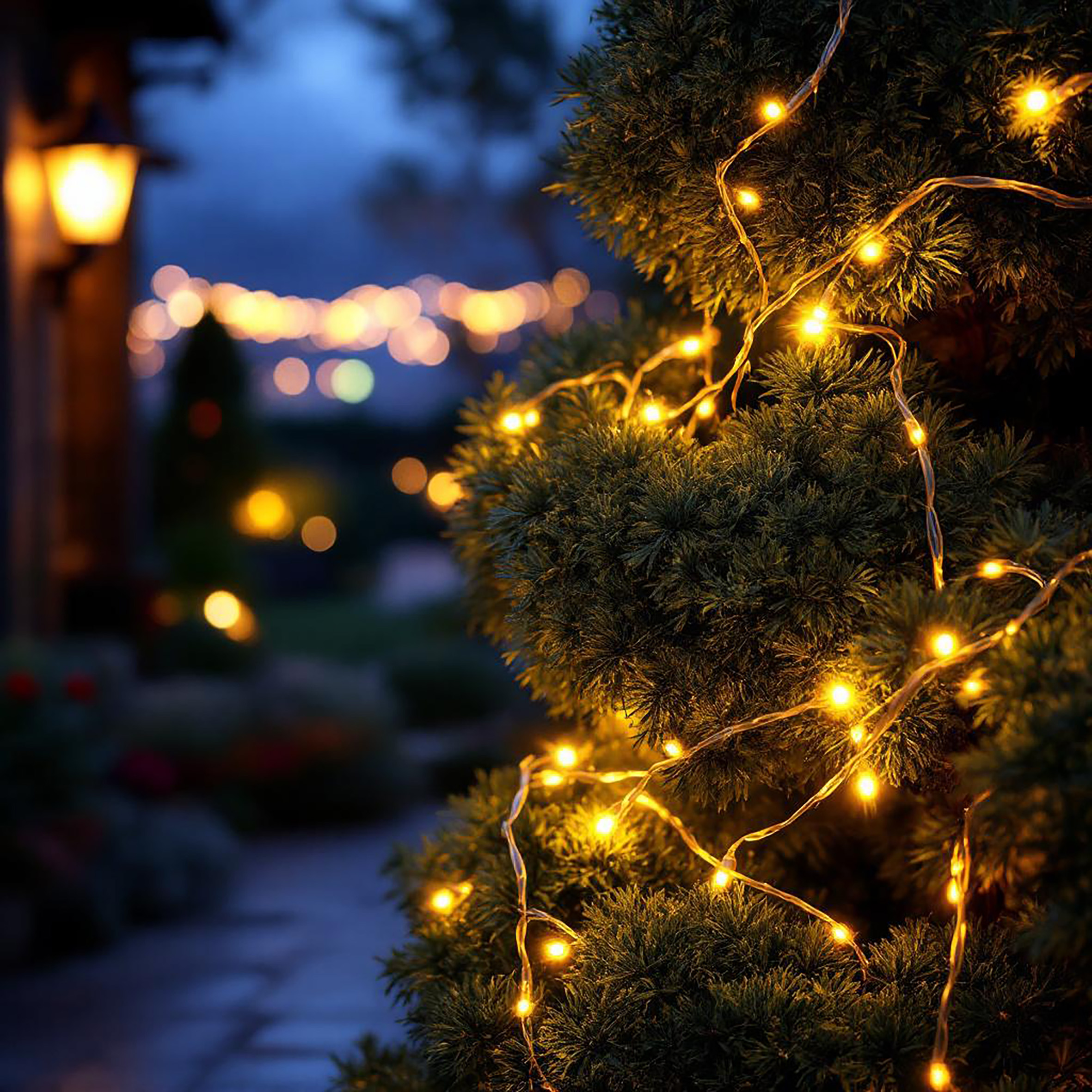 LED Draht Lichterkette 5 m - 100 LED / warmweiß - Deko Beleuchtung für Außen mit 8 Funktionen