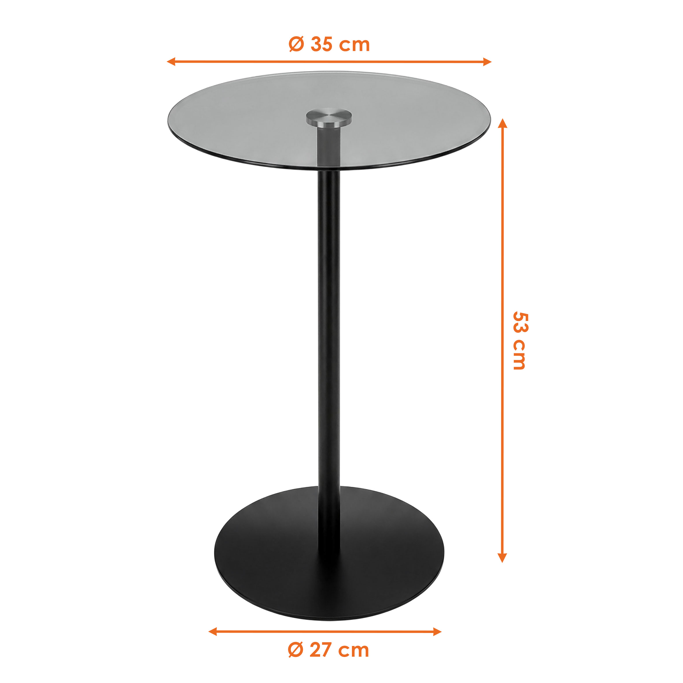 Metall Beistelltisch rund mit Glasplatte - 53 x 35 cm - Couchtisch im Modernen Bistrotisch Design