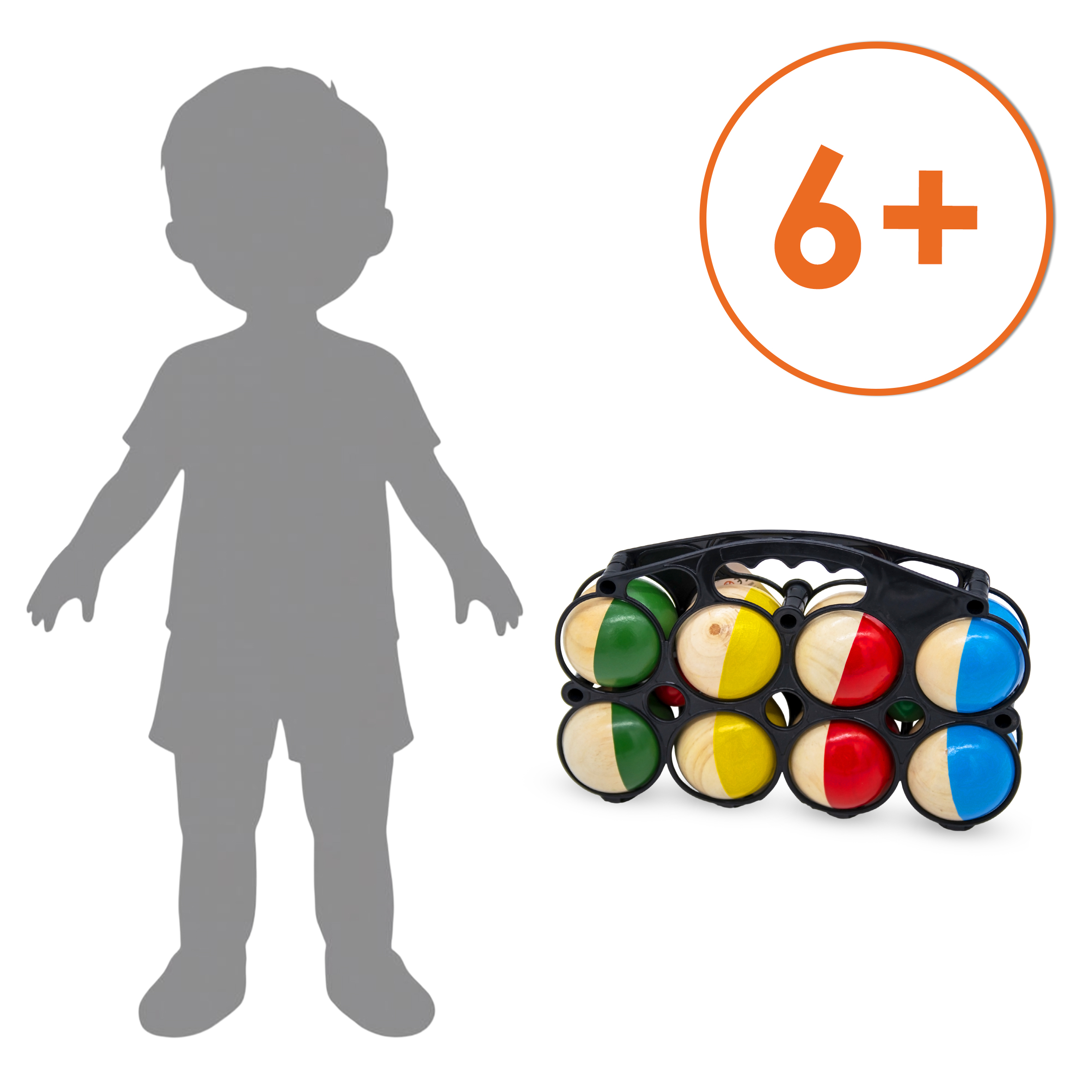 Holz Boule Set - 8 Kugeln + Korb - Boccia Petanque Garten Spiel Wurfspiel Kinder