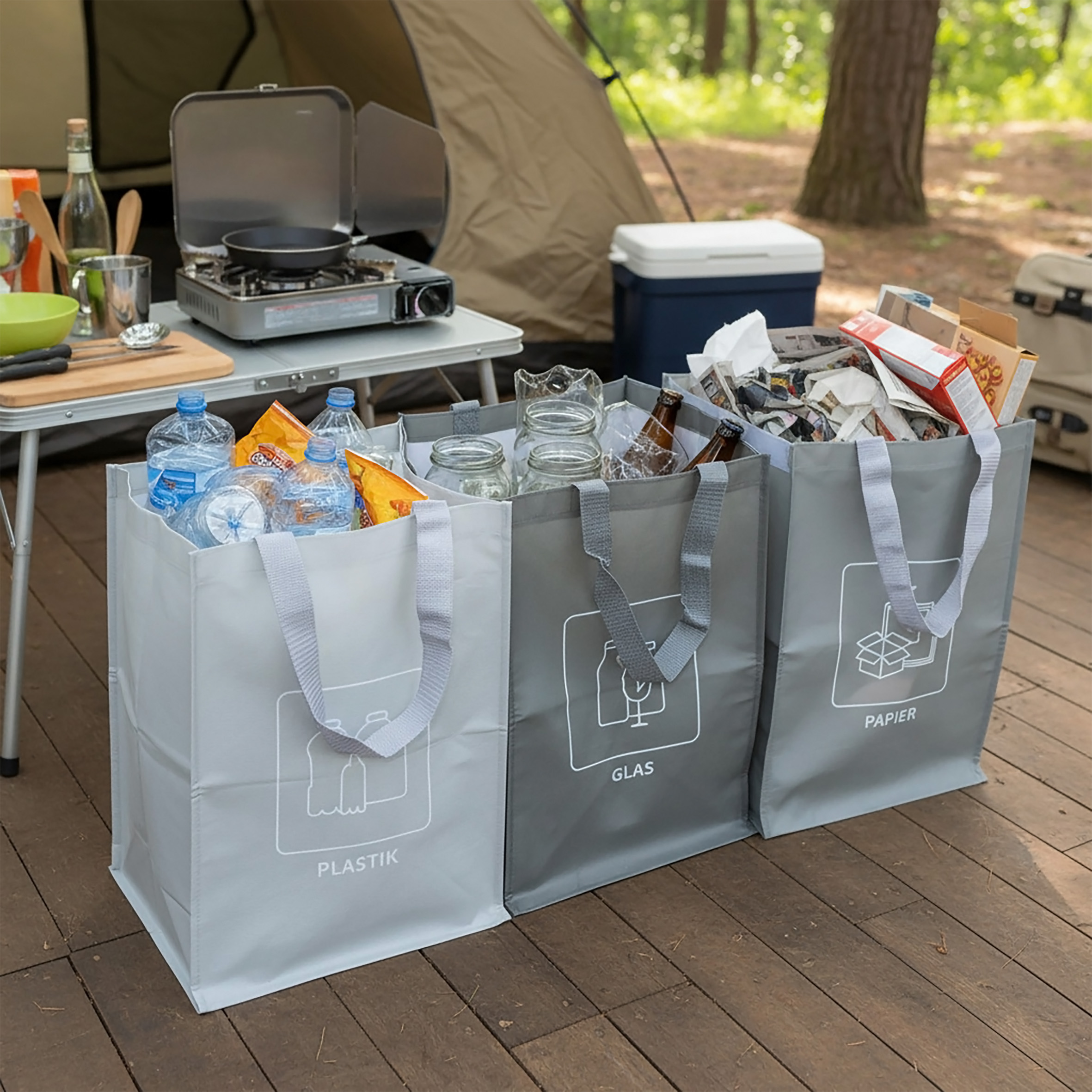 Mülltrennsystem Taschen mit Transportgriffen wiederverwendbar - 3x 38 L