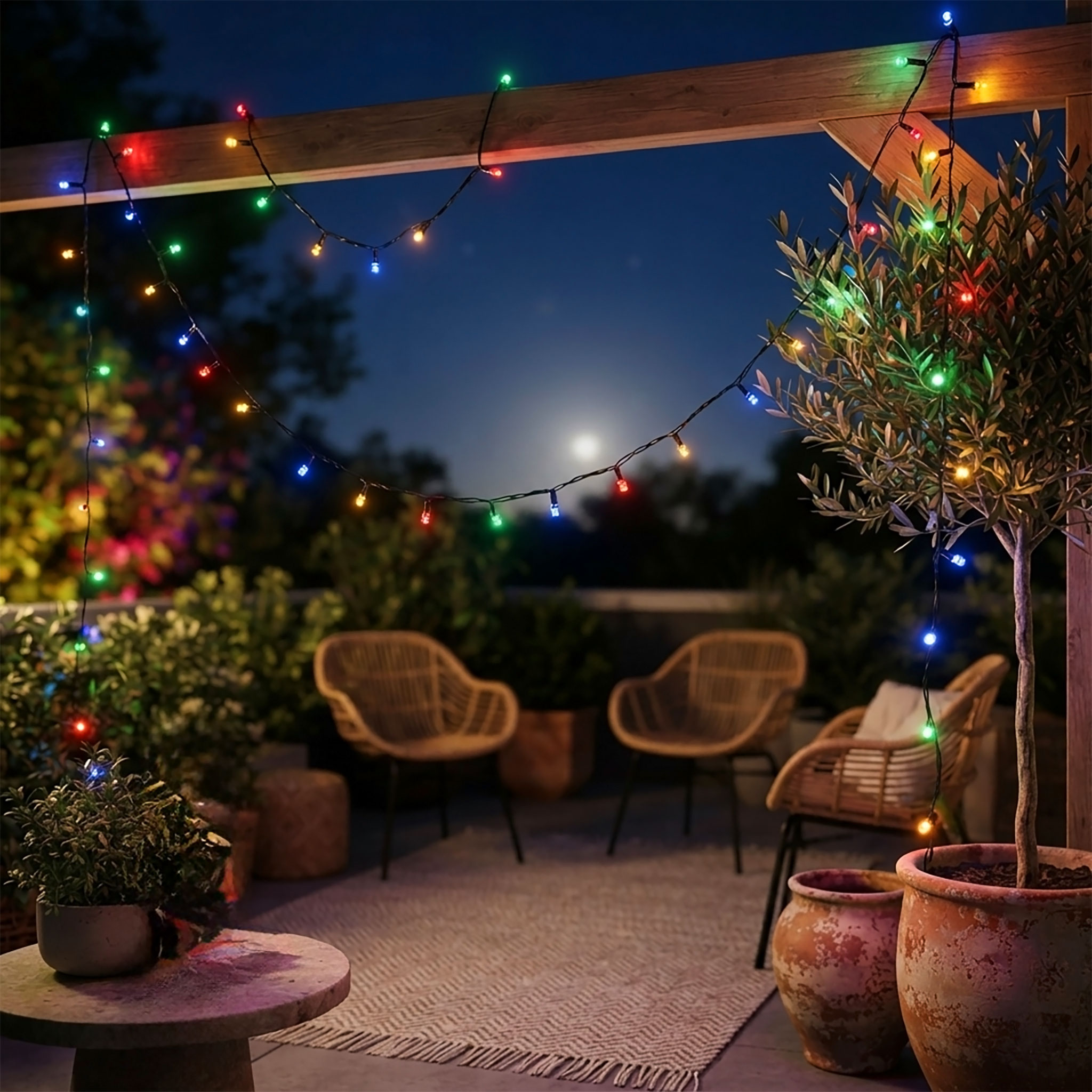 LED Weihnachts Lichterkette mehrfarbig - 40 LED / 6 m - Deko Beleuchtung bunt für Außen mit Timer
