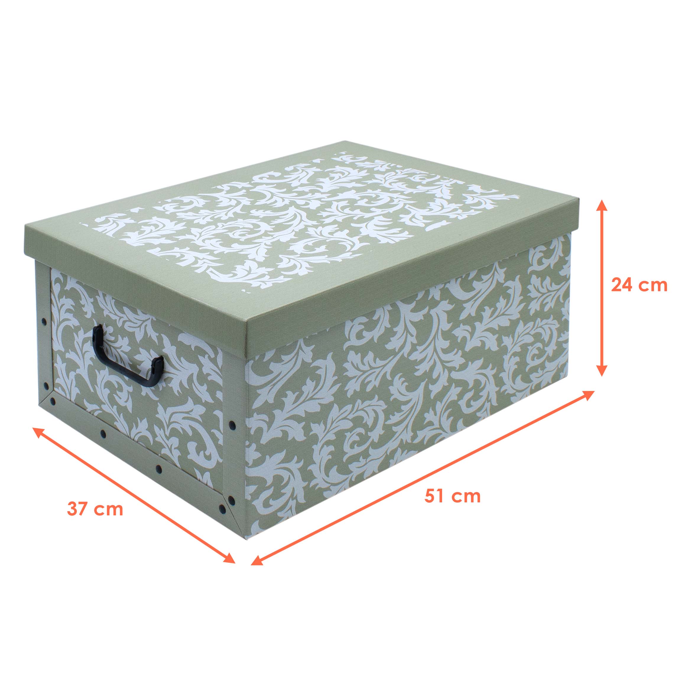 3er Set Aufbewahrungsbox mit Deckel 51 x 37 cm - Barock in oliv - Stapelbox aus Pappe mit Griffen 45 Liter