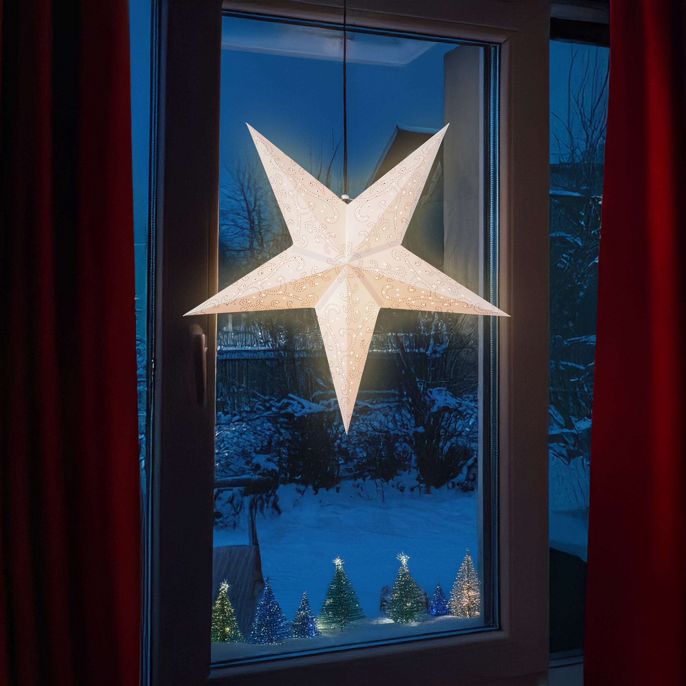 LED Papierstern in weiß mit Timer Batterie betrieben - Ø 60 cm - Weihnachts Deko Beleuchtung zum Hängen