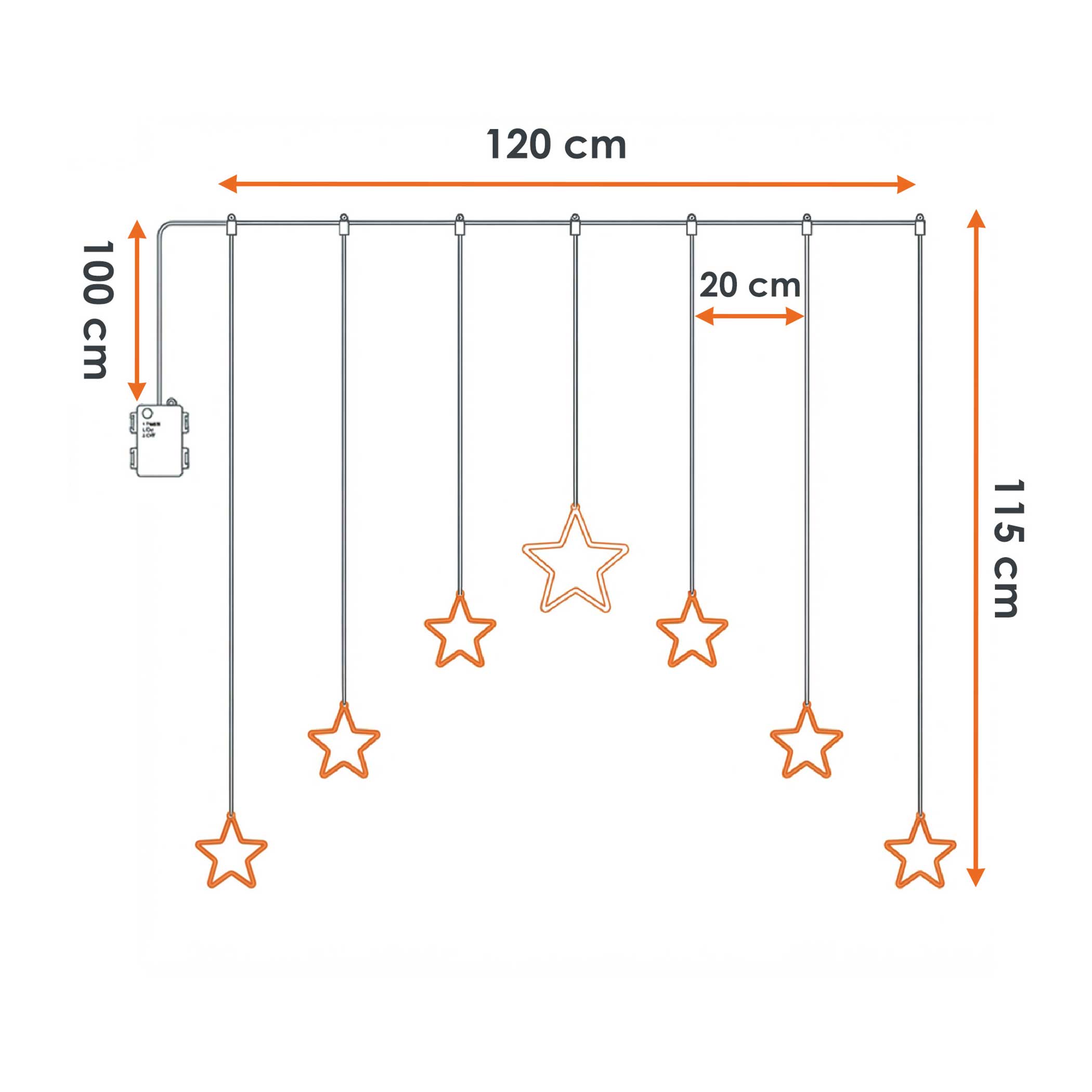 LED Sternen Lichtervorhang warm weiß mit Timer - 120 cm - Deko Lichterkette mit 136 LED für Innen und Außen