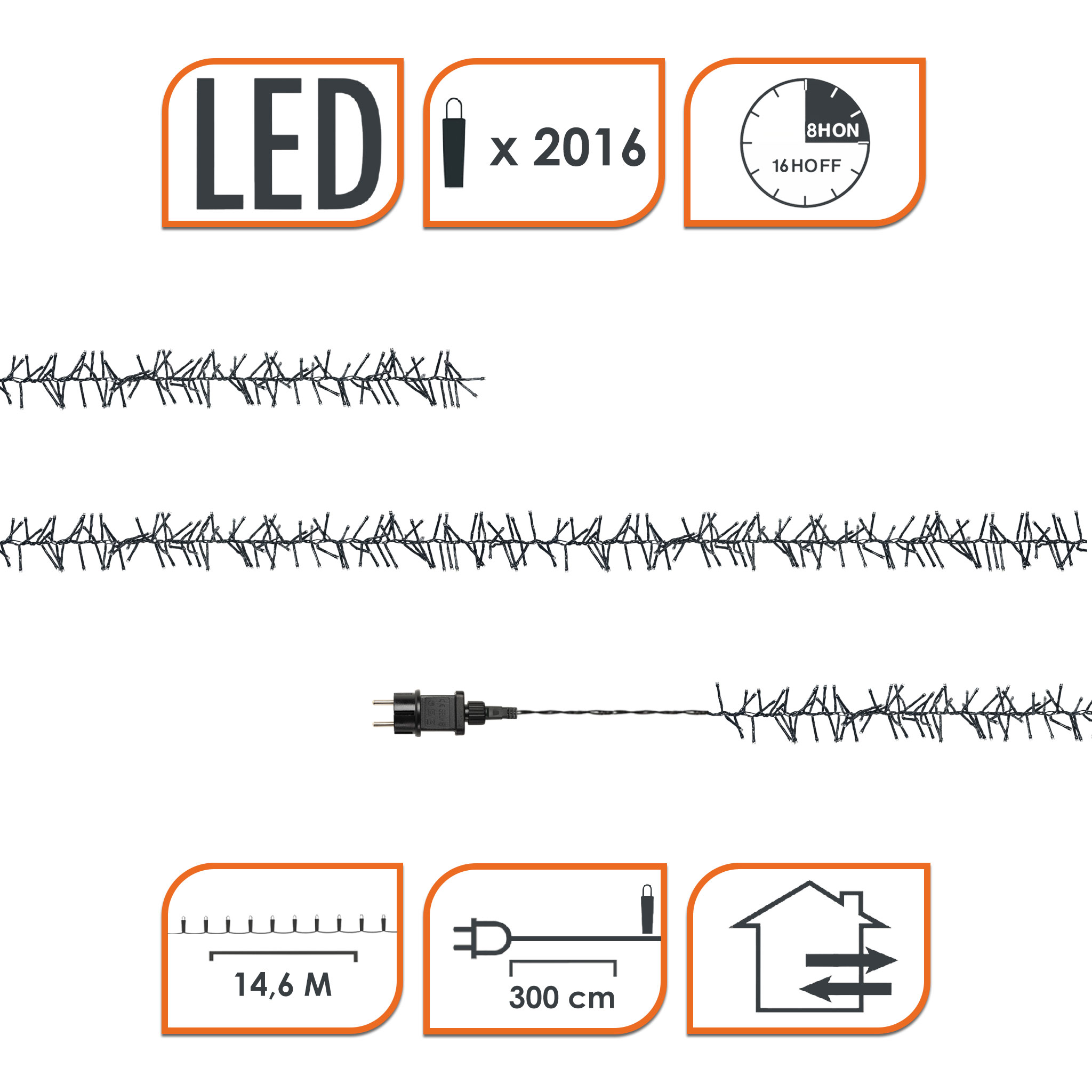 LED Büschel Lichterkette kalt weiß - 3 Längen - Garten Deko Beleuchtung mit 8 Funktionen