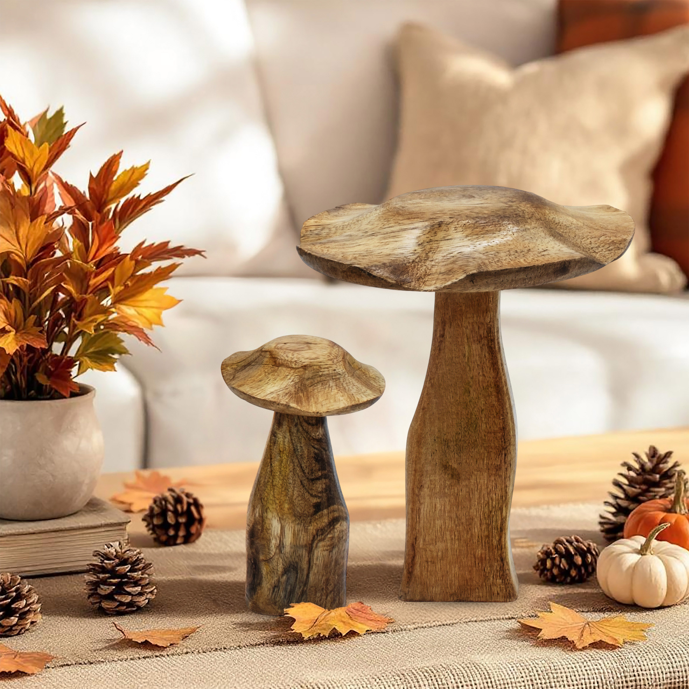 Mangoholz Deko Pilz 3er Set natur - 20 / 13 cm - Holz Waldpilz Dekofigur