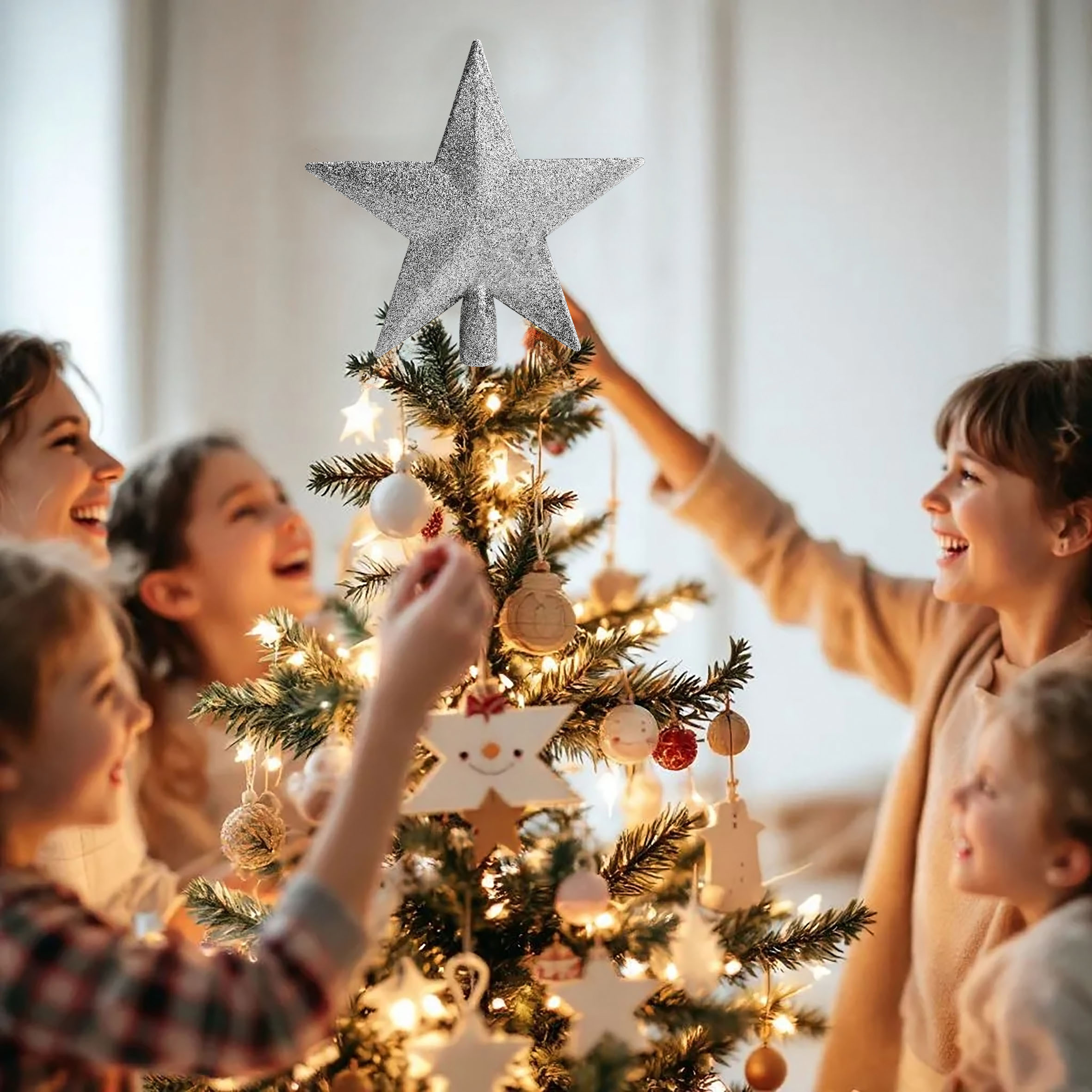 Weihnachtsbaum Spitze 20 cm mit Glitzer - silber -   Christbaumspitze 3D Weihnachtsstern