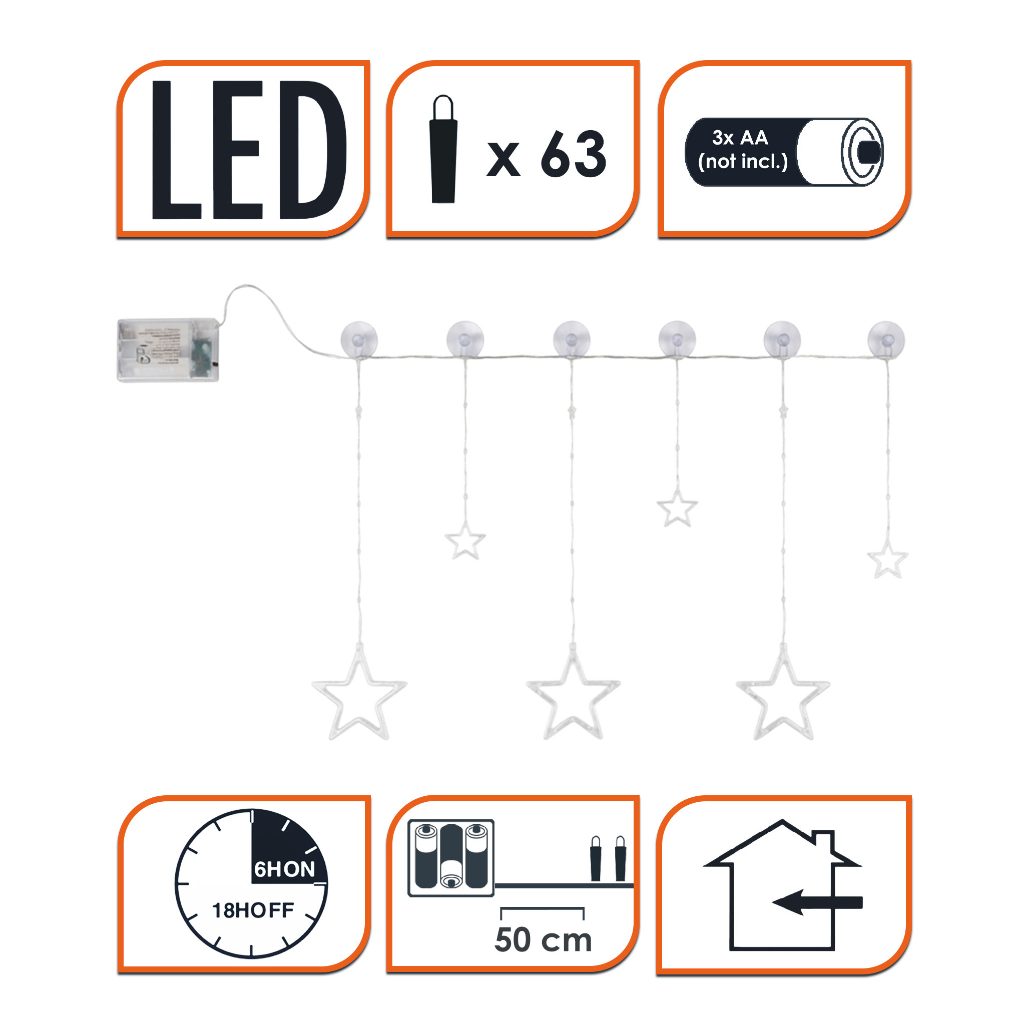 LED Sternenvorhang 100x80 cm - 63 LED warmweiß - Fenster Deko Stern Lichterkette
