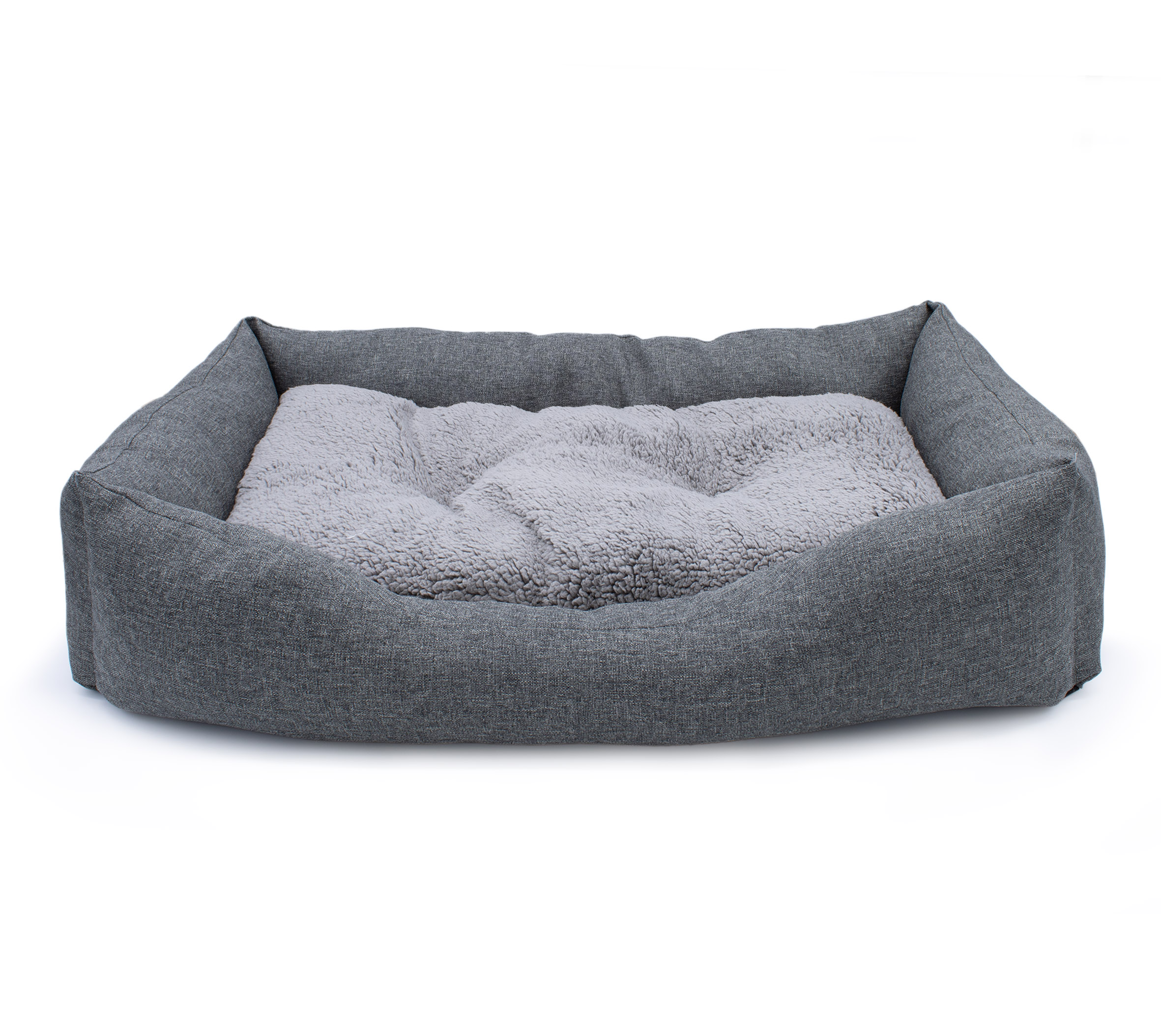 Plüsch Heimtier Korb in grau mit entnehmbarem Kissen - 82 x 60 cm - Hundebett mit rutschfester Unterseite