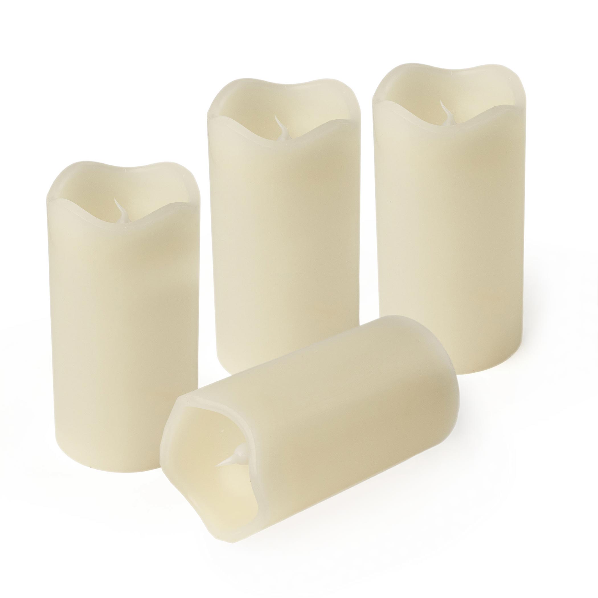 LED Wachs Stumpenkerze 4er Set creme mit Timer batteriebetrieben - 13 x 7 cm - Künstliche Kerze warm weiß mit Flacker Effekt für Innen