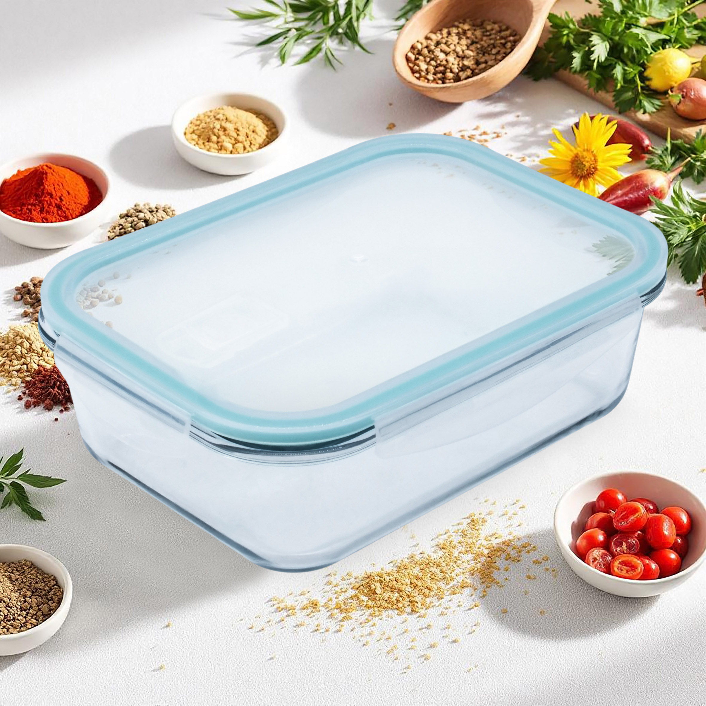 Glas Frischhaltedose mit Kunststoff Deckel - 1480 ml - Meal Prep Lebensmittelbox Mikrowellen geeignet