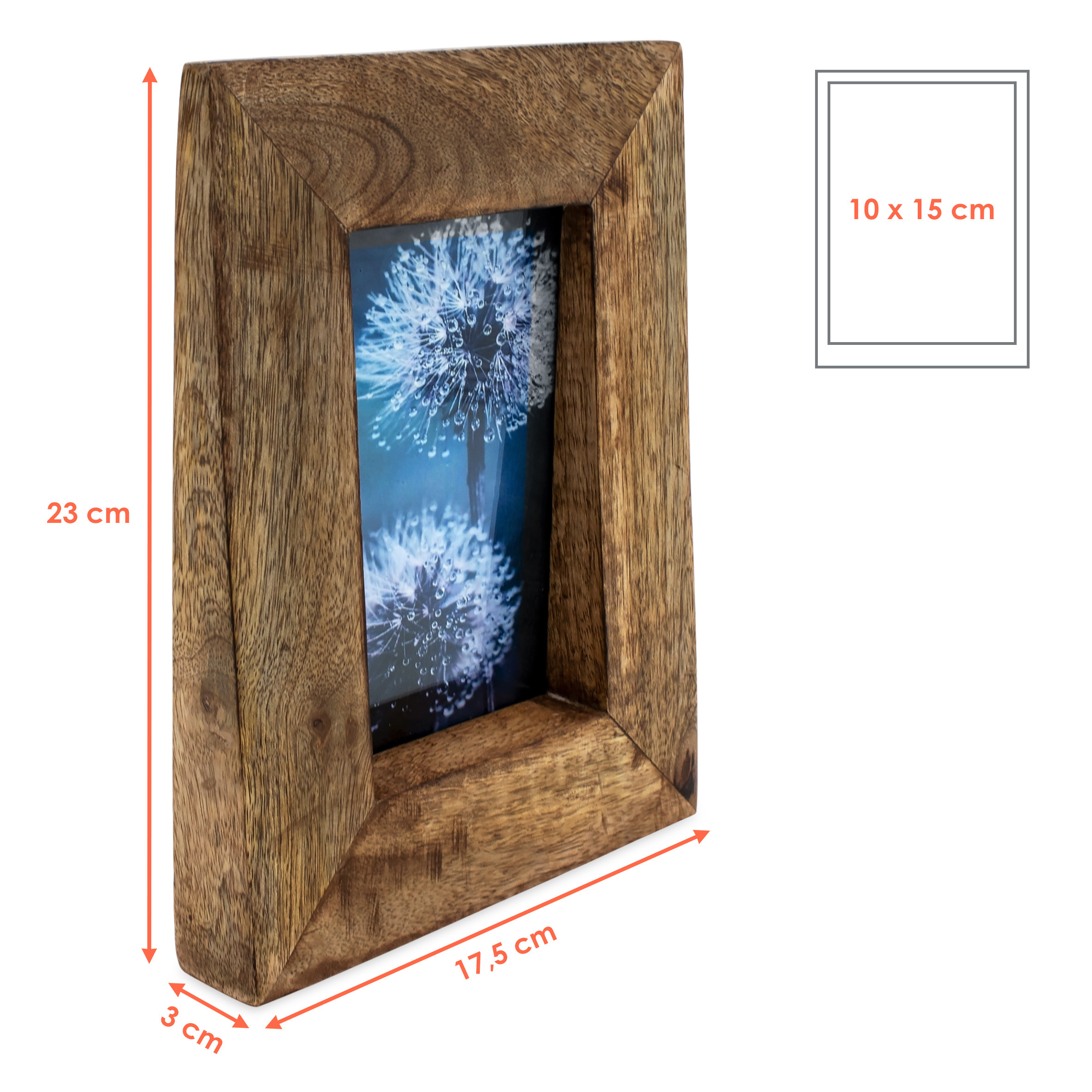 Mango Fotorahmen zum Stellen und Hängen - für 10 x 15 cm - Holz Bilderrahmen rechteckig für Hochformat Fotos