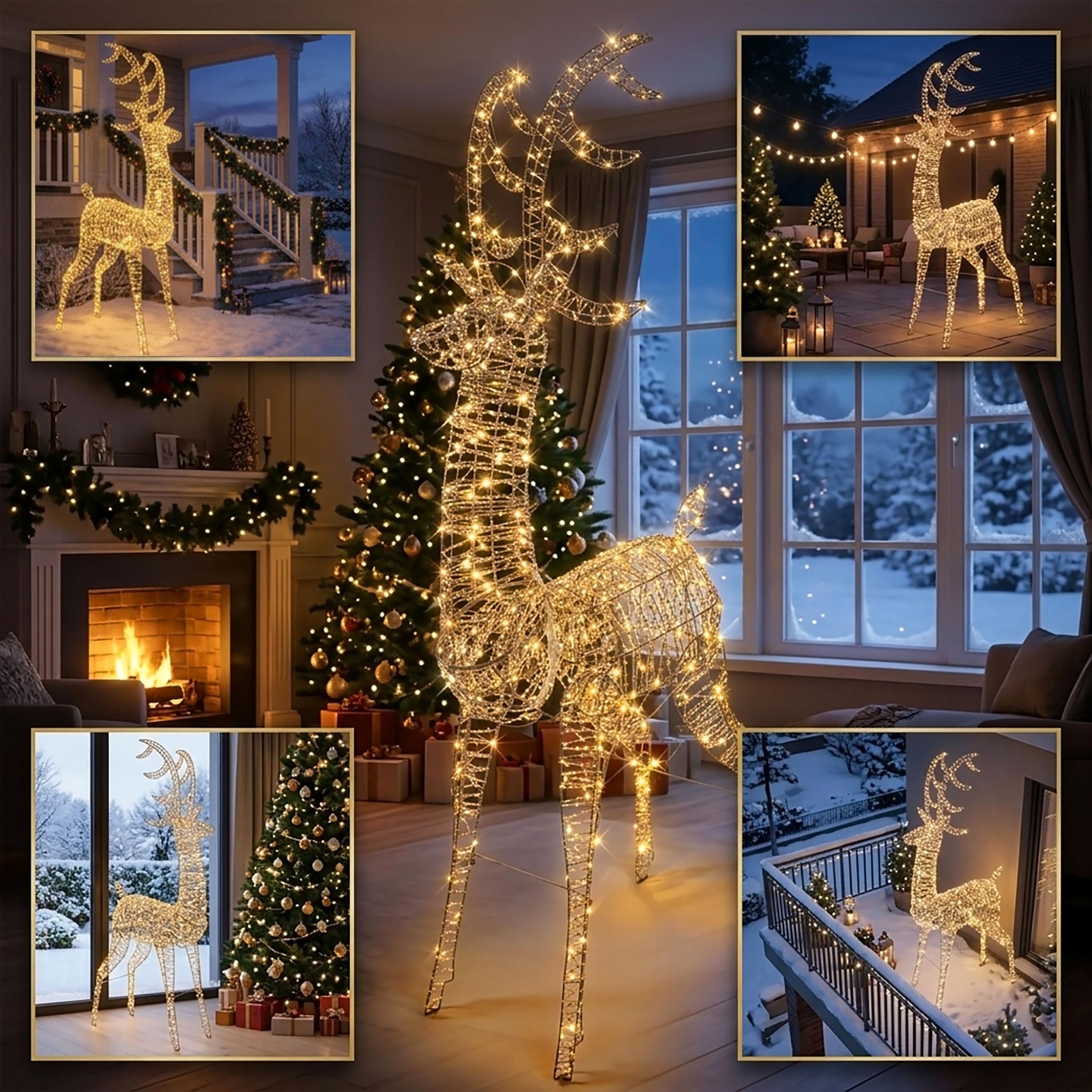 XL LED Rentier gold mit Twinkle Effekt für Außen - 180 cm - Weihnachts Dekofigur mit 300 funkelnden LEDs in warm weiß