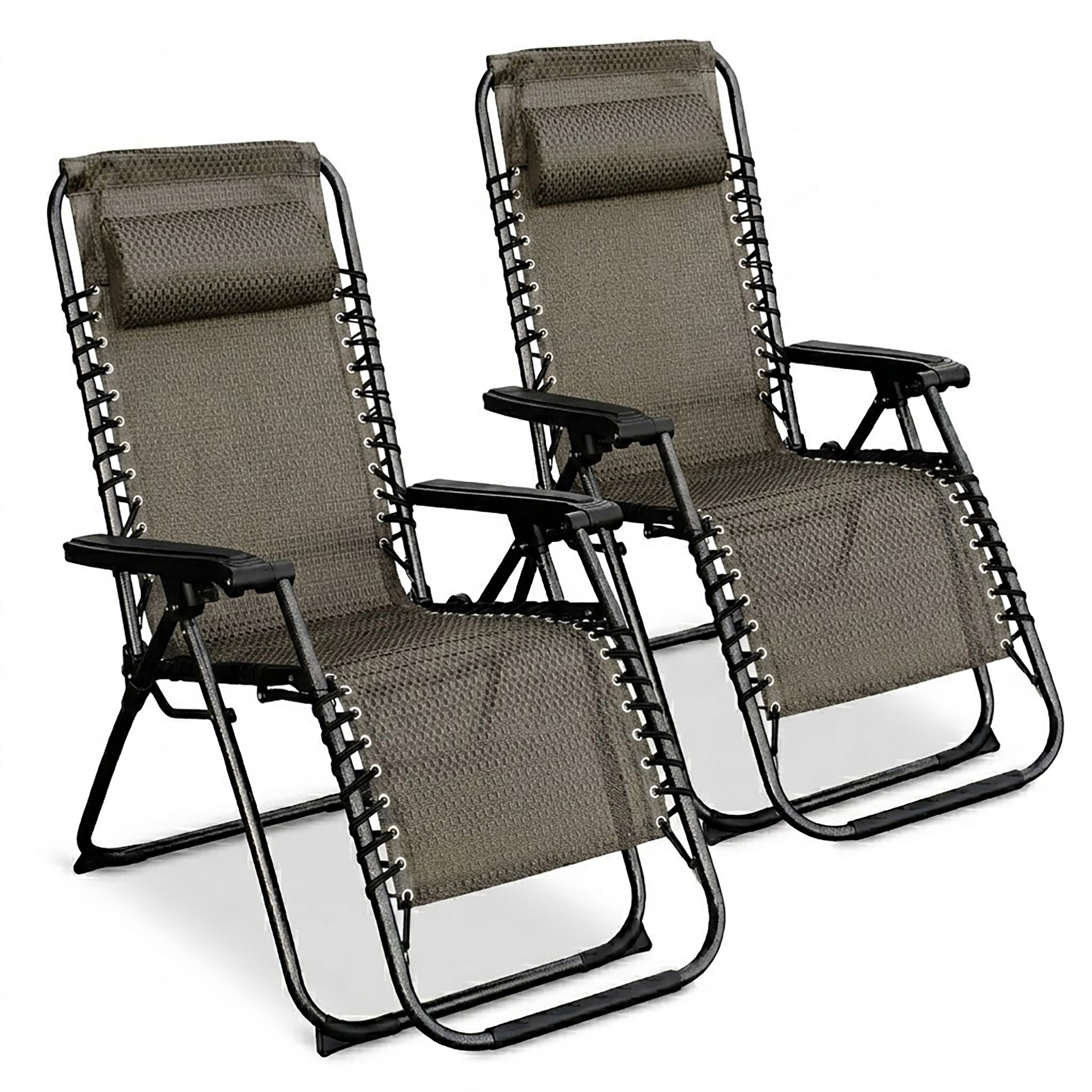 Liegestuhl mit Kopfkissen 2er Set 178 cm klappbar - taupe - Garten Relax Liege mit stufenlos verstellbarer Rückenlehne und Fußteil