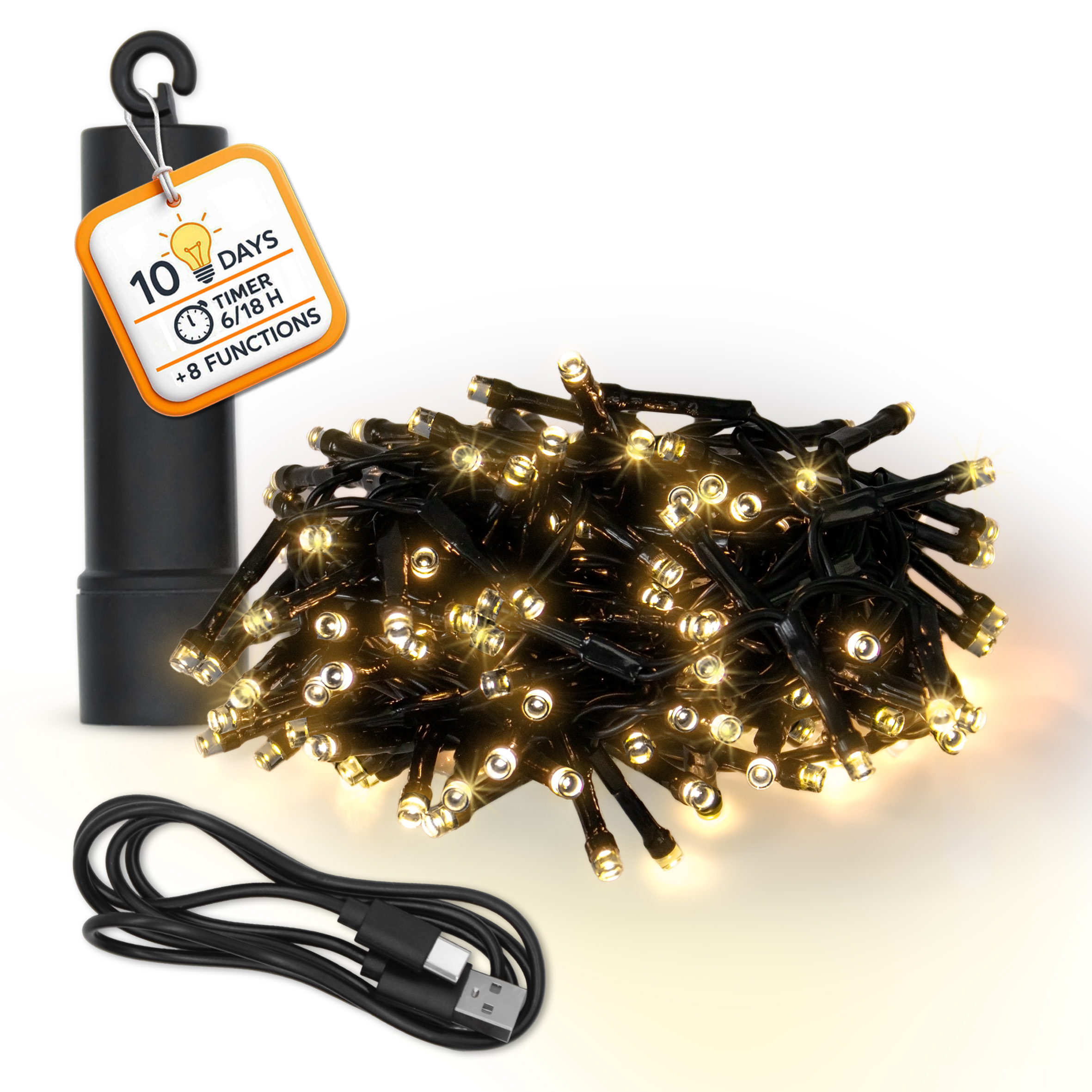 Akku Lichterkette USB aufladbar bis 10 Tage Leuchtdauer mit Timer - 160 LED auf 4m