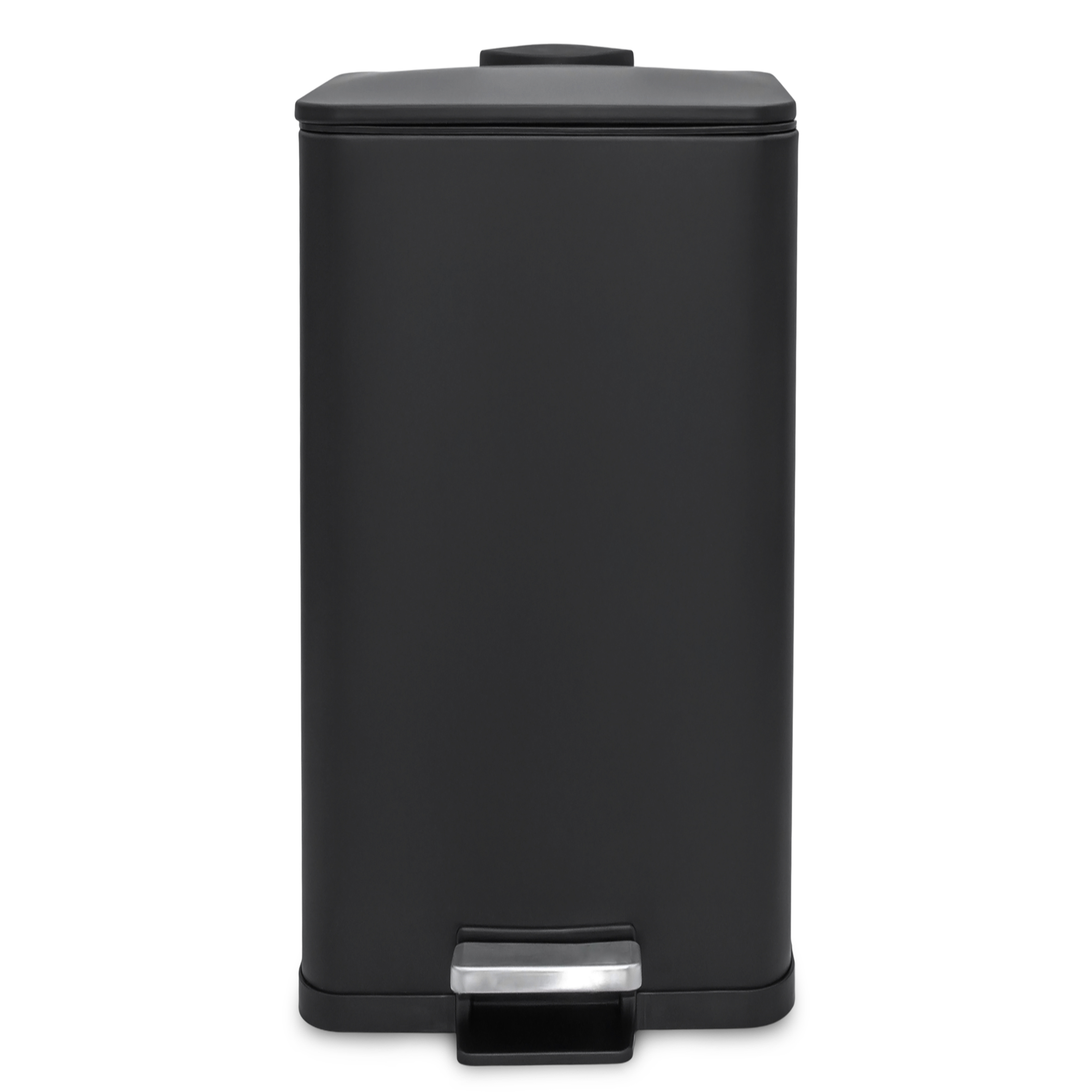 Edelstahl Tretmülleimer eckig schwarz matt 61 x 33 cm mit Deckel - 30 L - Metall Mülleimer mit Fußpedal und entnehmbarem Inneneimer