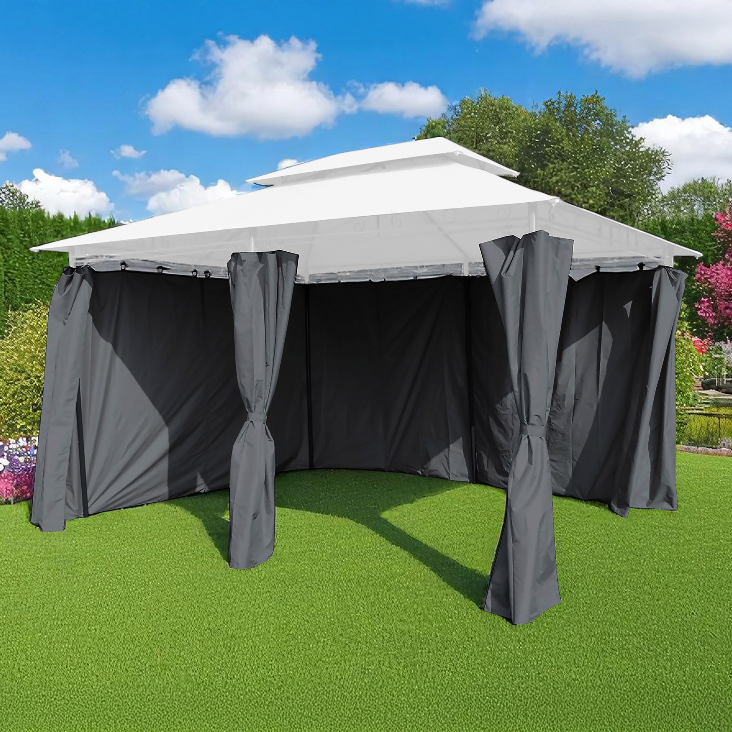 Pavillon Seitenteil anthrazit mit Reisverschluss für 3 x 4 m - 2er Set - Gartenzelt Seitenwand wasserabweisend