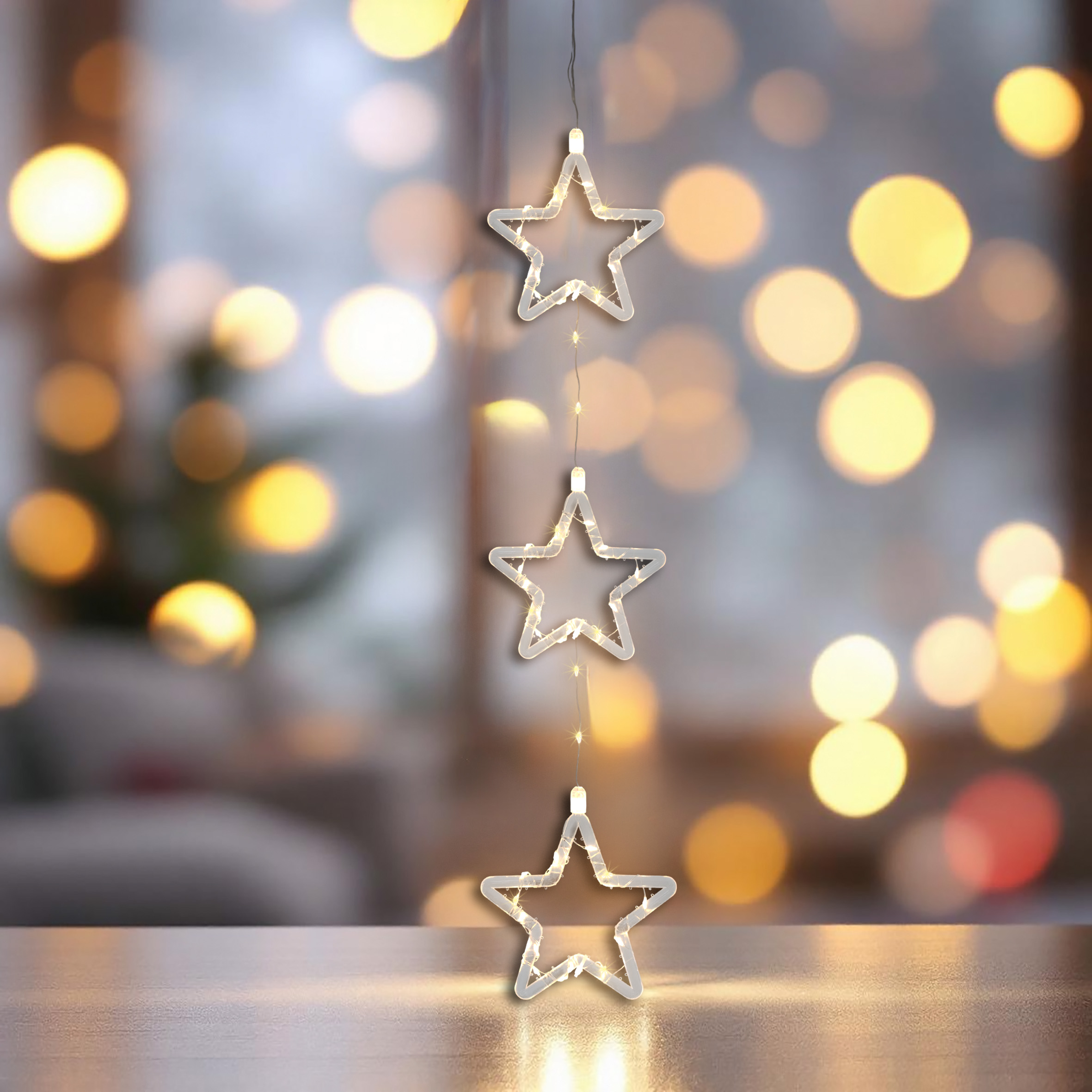 LED Weihnachtsdeko für Außen 3 Sterne mit Timer - 58 cm - Leuchstern Fensterdeko warm weiß Batterie betrieben