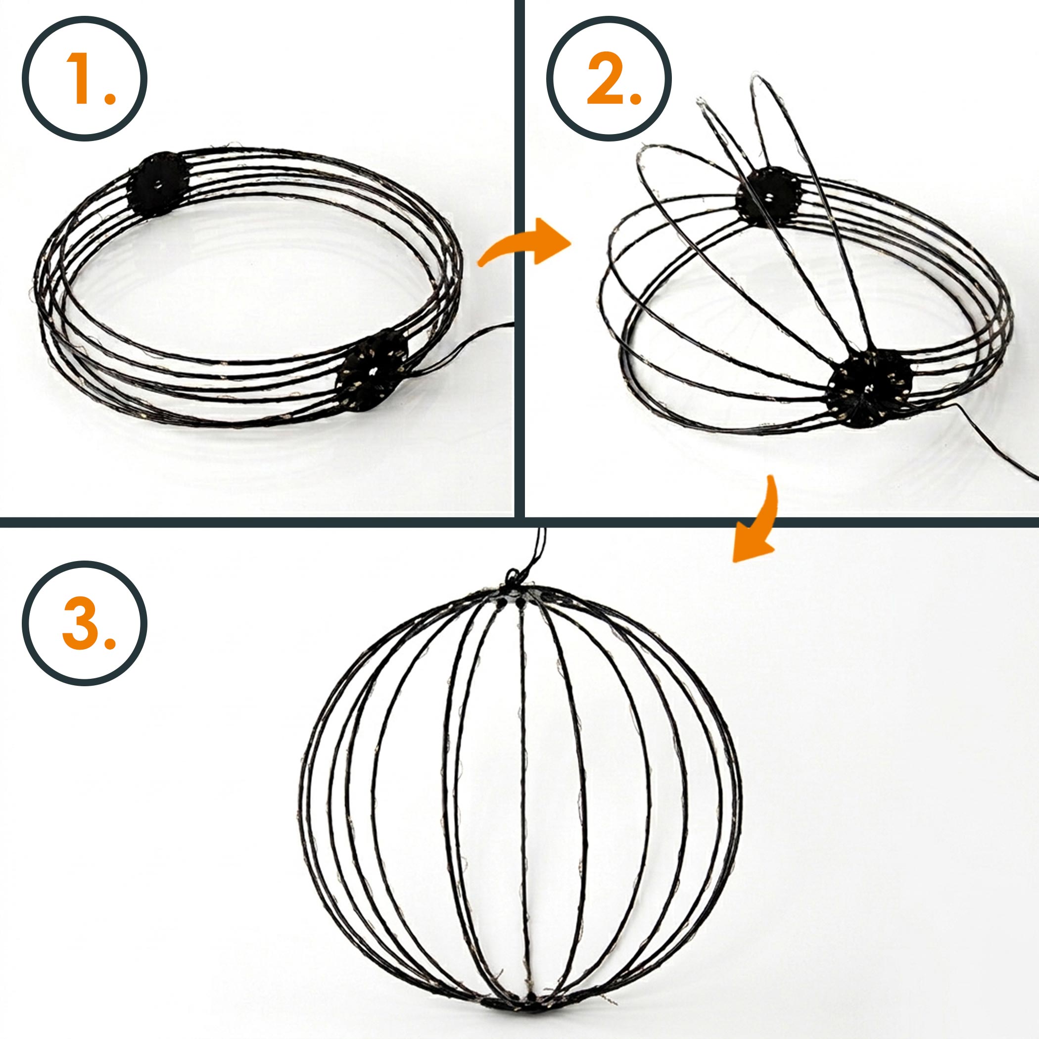 Metall Leuchtball schwarz mit Twinkle Effekt für Außen mit Timer - 47 cm - Garten Dekoleuchte 256 Flashing LEDs in warm weiß mit Netzteil