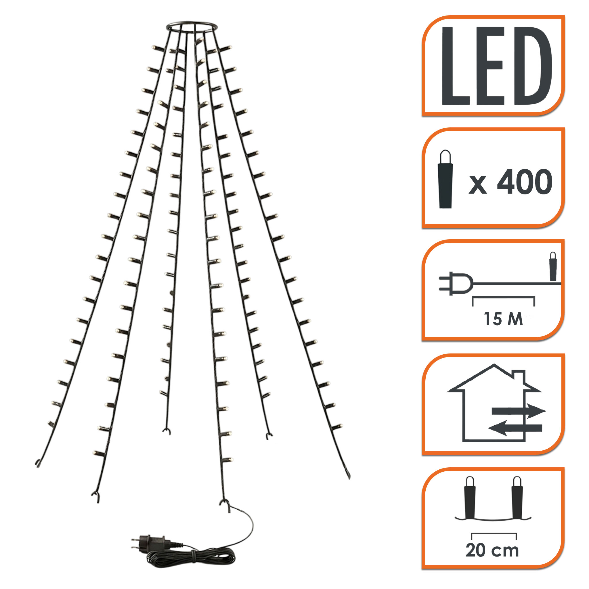 LED Fahnenmast und Weihnachtsbaum Lichterkette 400 LED - 800 cm Länge - für Außen