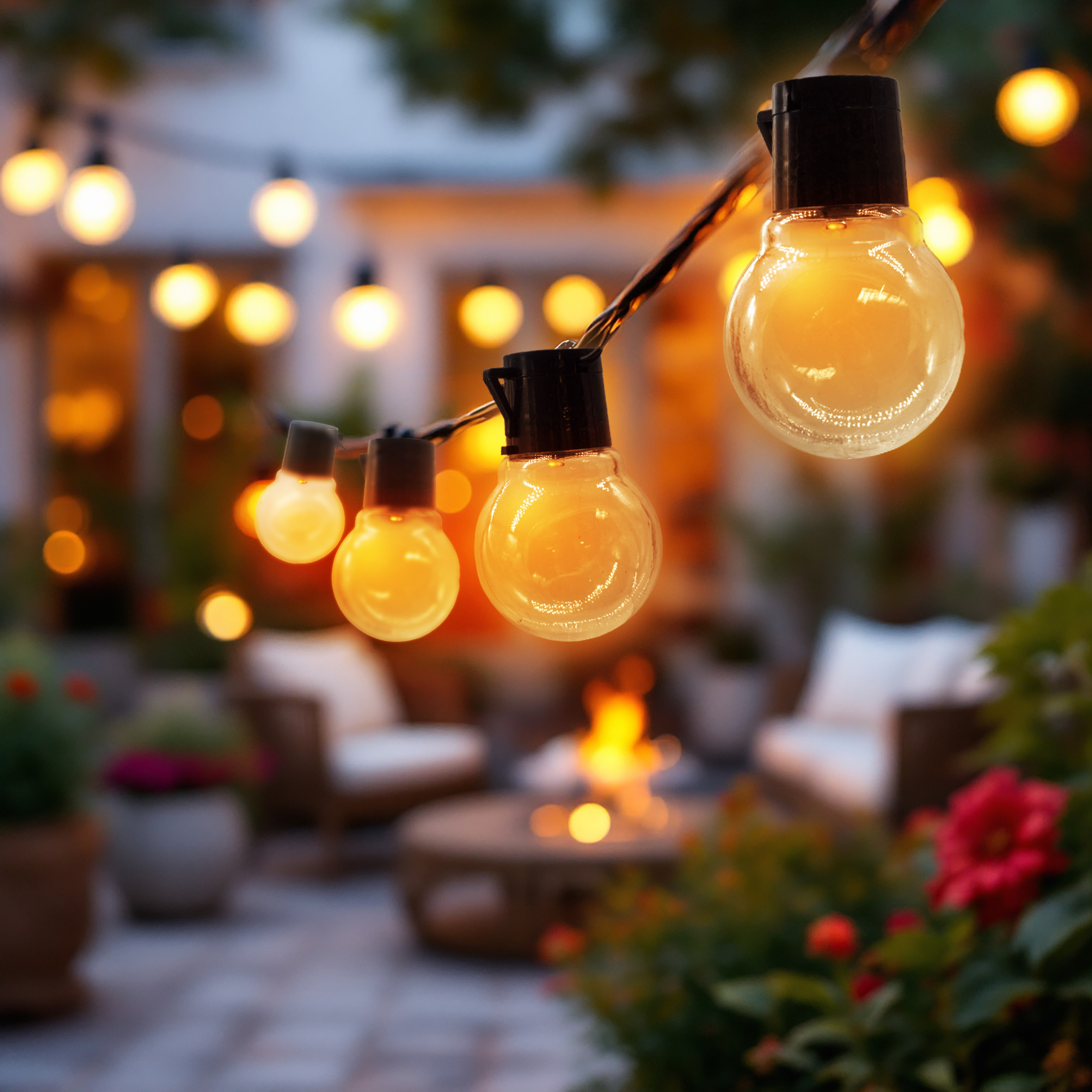 LED Solar Lichterkette mit 24 Glühbirnen - 460 cm - Garten Beleuchtung mit transparenten Kugel Lampen