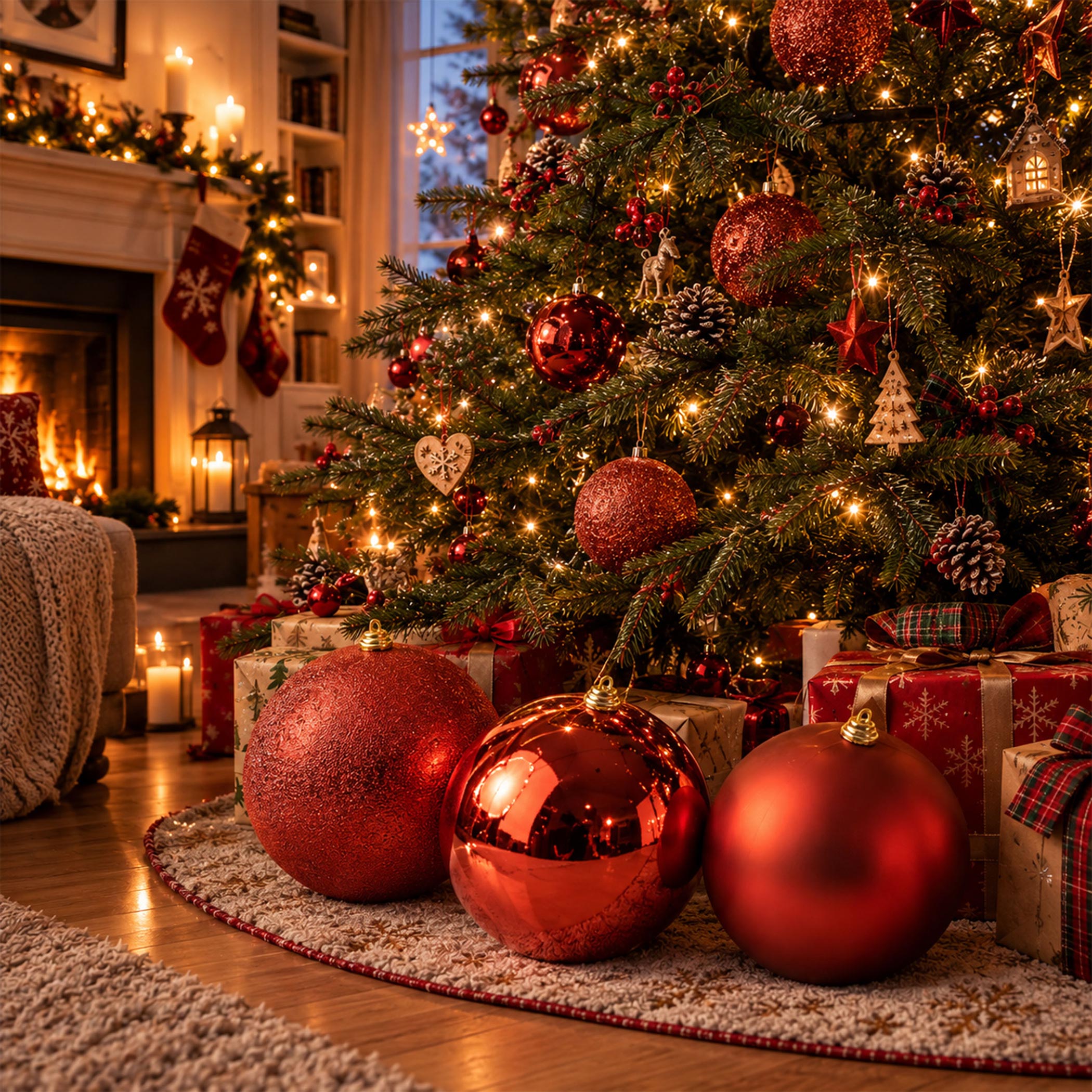 XL Kunststoff Christbaumkugeln 20 cm rot für Innen und Außen - 3er Set - Weihnachtsbaumkugeln extra groß je 1x in matt, glänzend und glitzernd