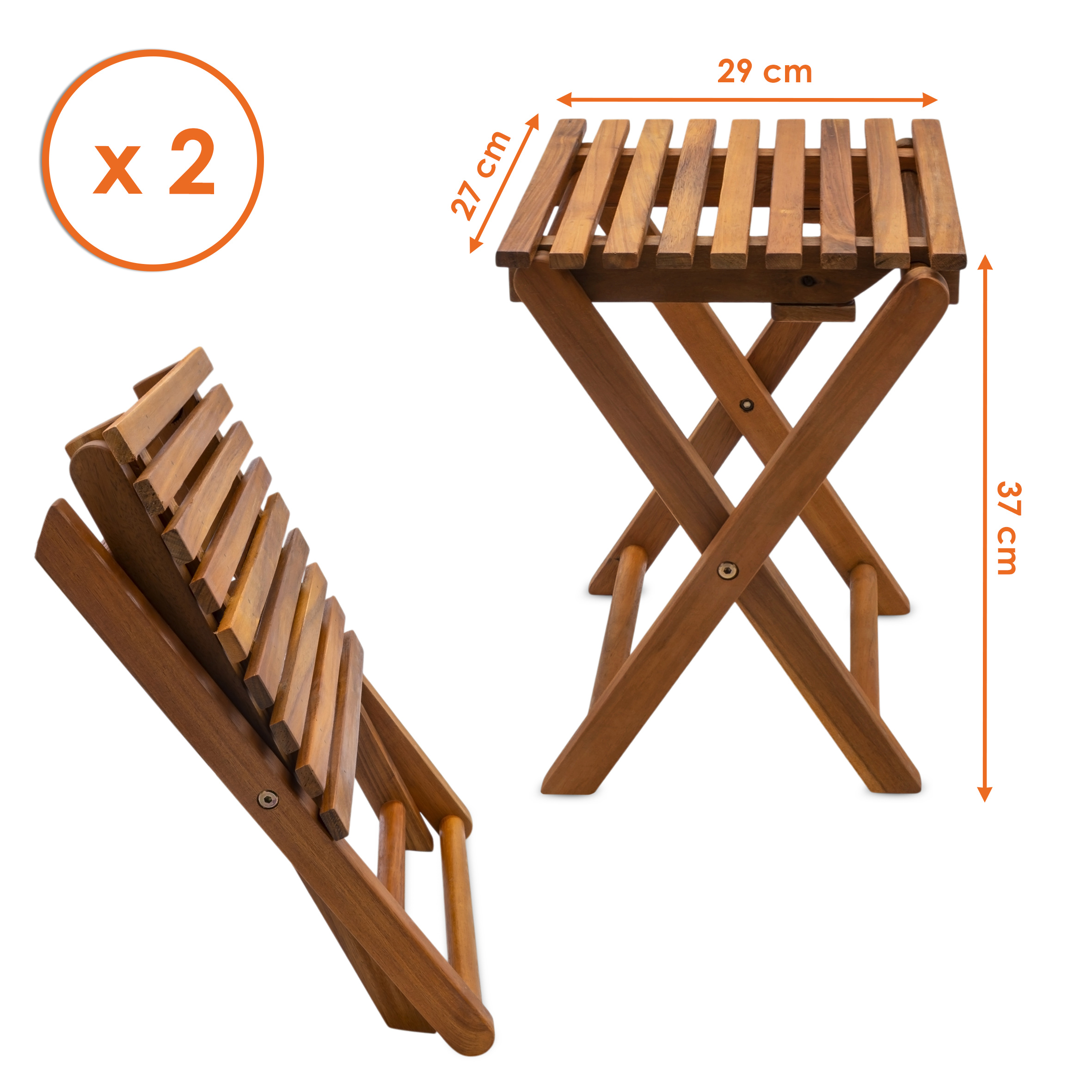 Akazien Klapphocker natur geölt 37 x 29 cm - 2er Set - Holz Blumenhocker klappbar im Teak Look