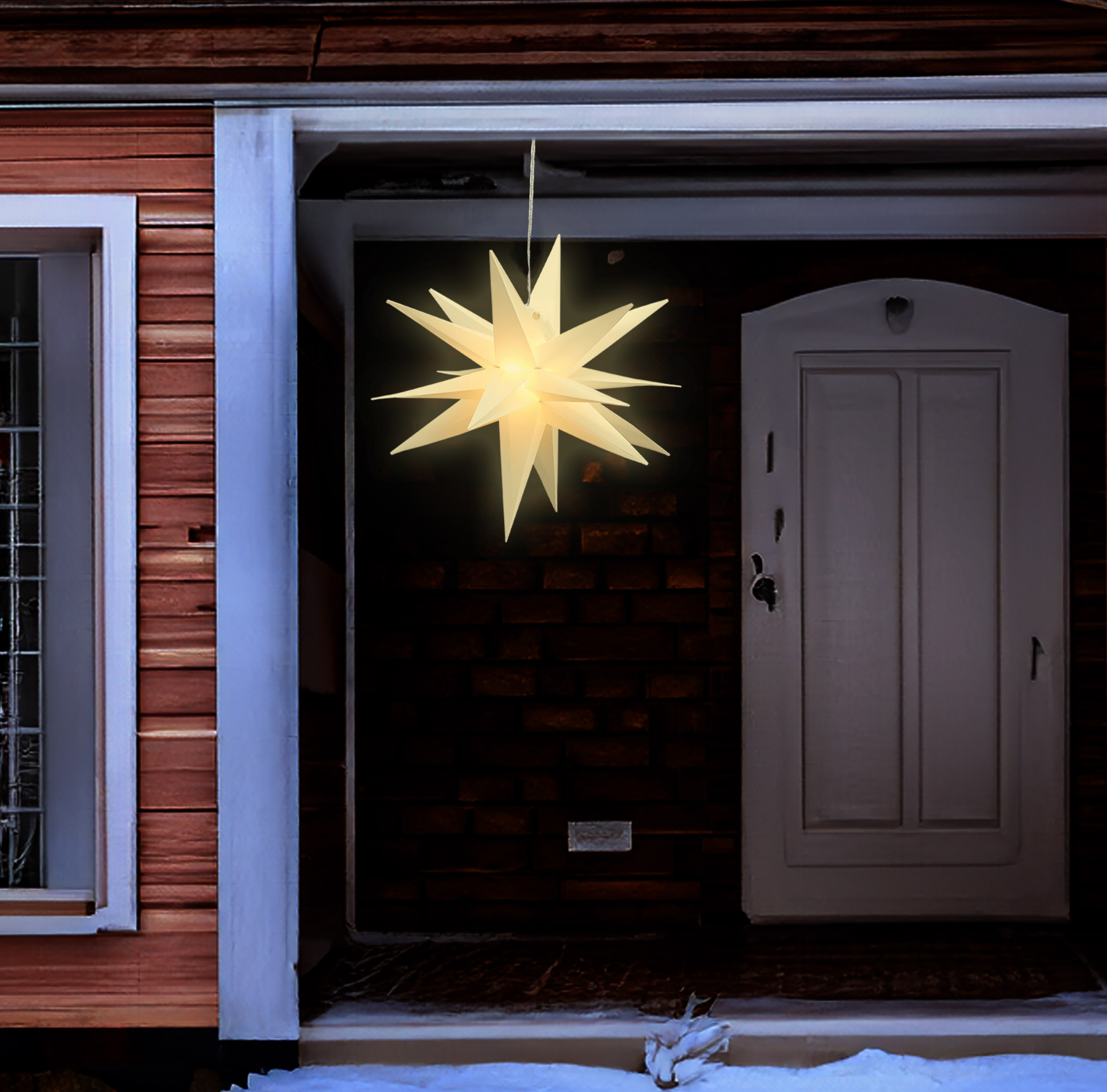 LED Weihnachts Stern warm weiß mit Timer - 3 Größen - Advents Stern zum Hängen für Außen - Batterie betrieben oder kabelgebunden