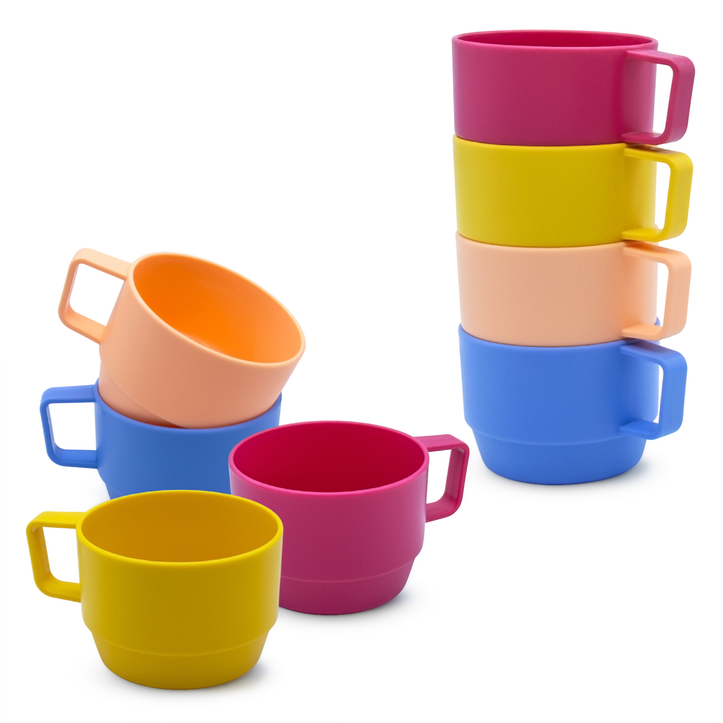 Mehrweg Kunststoff Becher 8er Set bunt spülmaschinenfest - 300 ml - Camping Tasse bruchsicher mehrfach wiederverwendbar