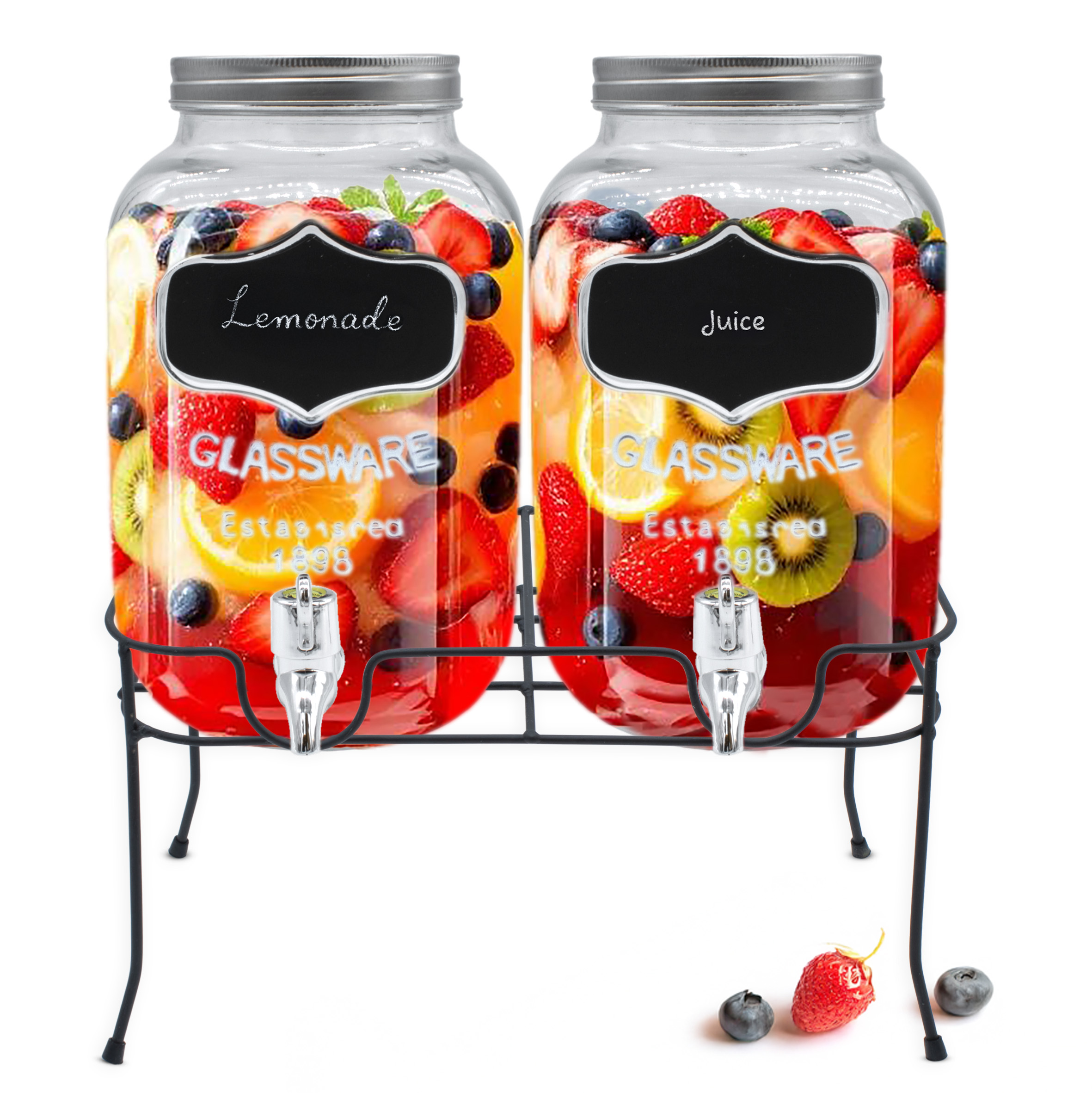 Glas Getränkespender mit Zapfhahn - 2er Set / je 4 Liter - Wasser Spender mit Beschriftungsfeld