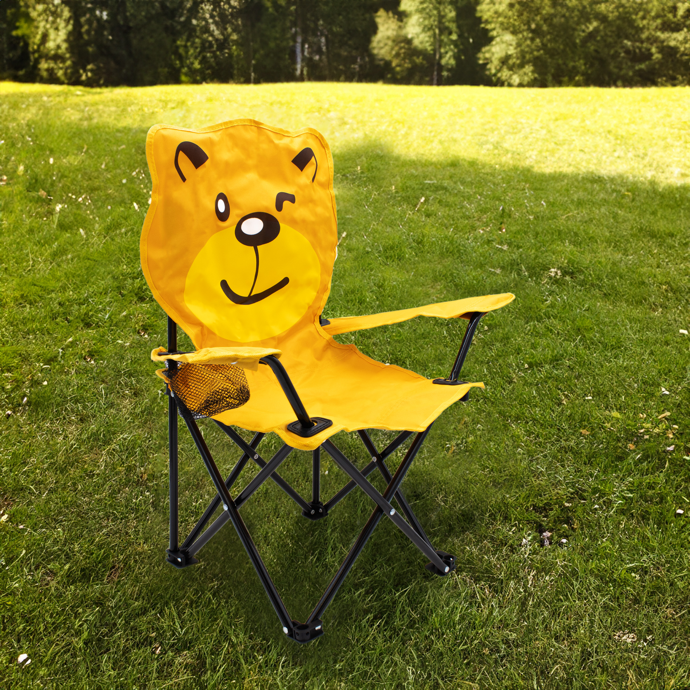 Kinder Campingstuhl mit Getränkehalter - Motiv Bär - Garten Kinderstuhl faltbar mit Tragetasche