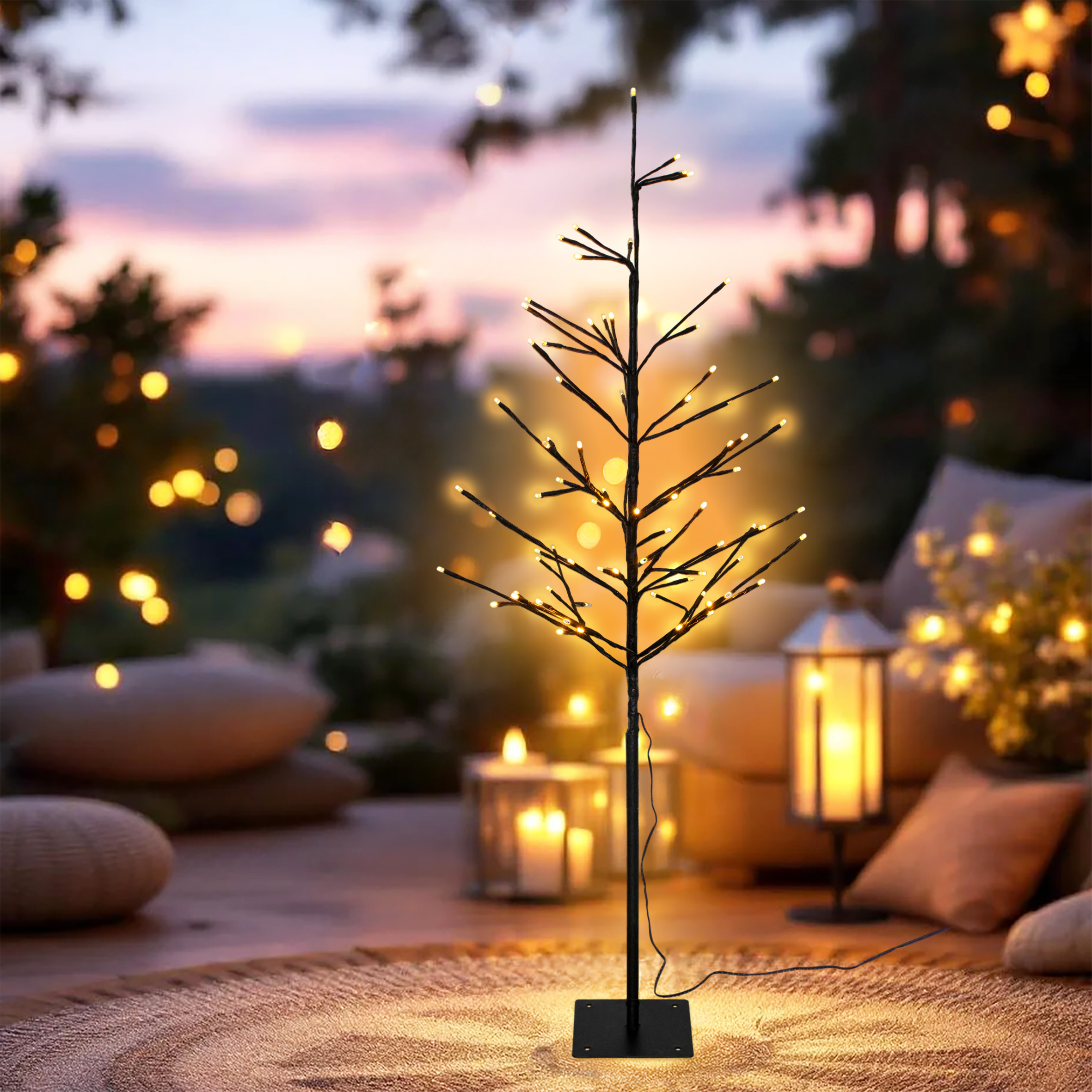 Beleuchteter Deko Baum ca. 120 cm Höhe mit 80 Gold LED beleuchtet für Außen und Innen mit wasserfestem Netzstecker