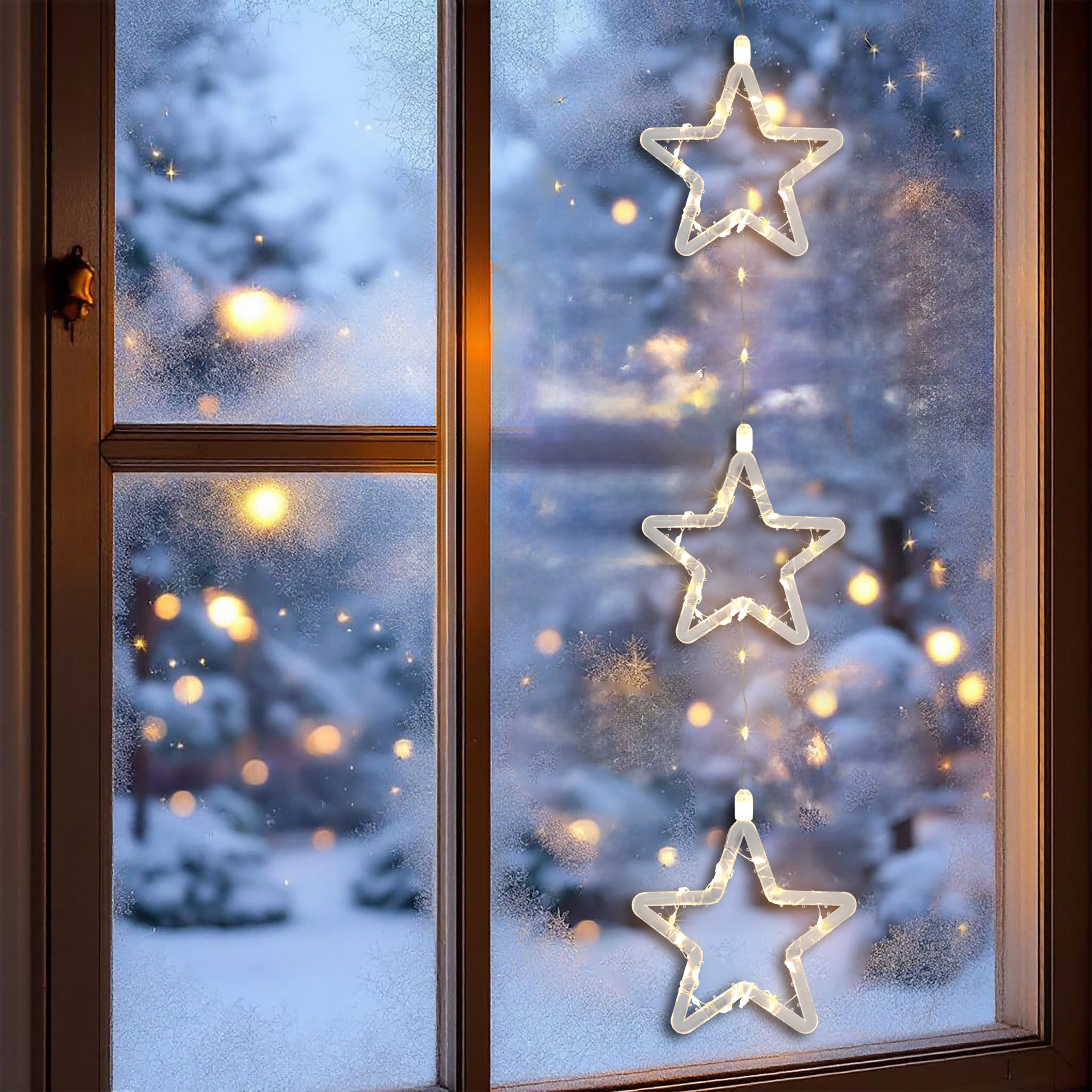 LED Weihnachtsdeko für Außen 3 Sterne mit Timer - 58 cm - Leuchstern Fensterdeko warm weiß Batterie betrieben