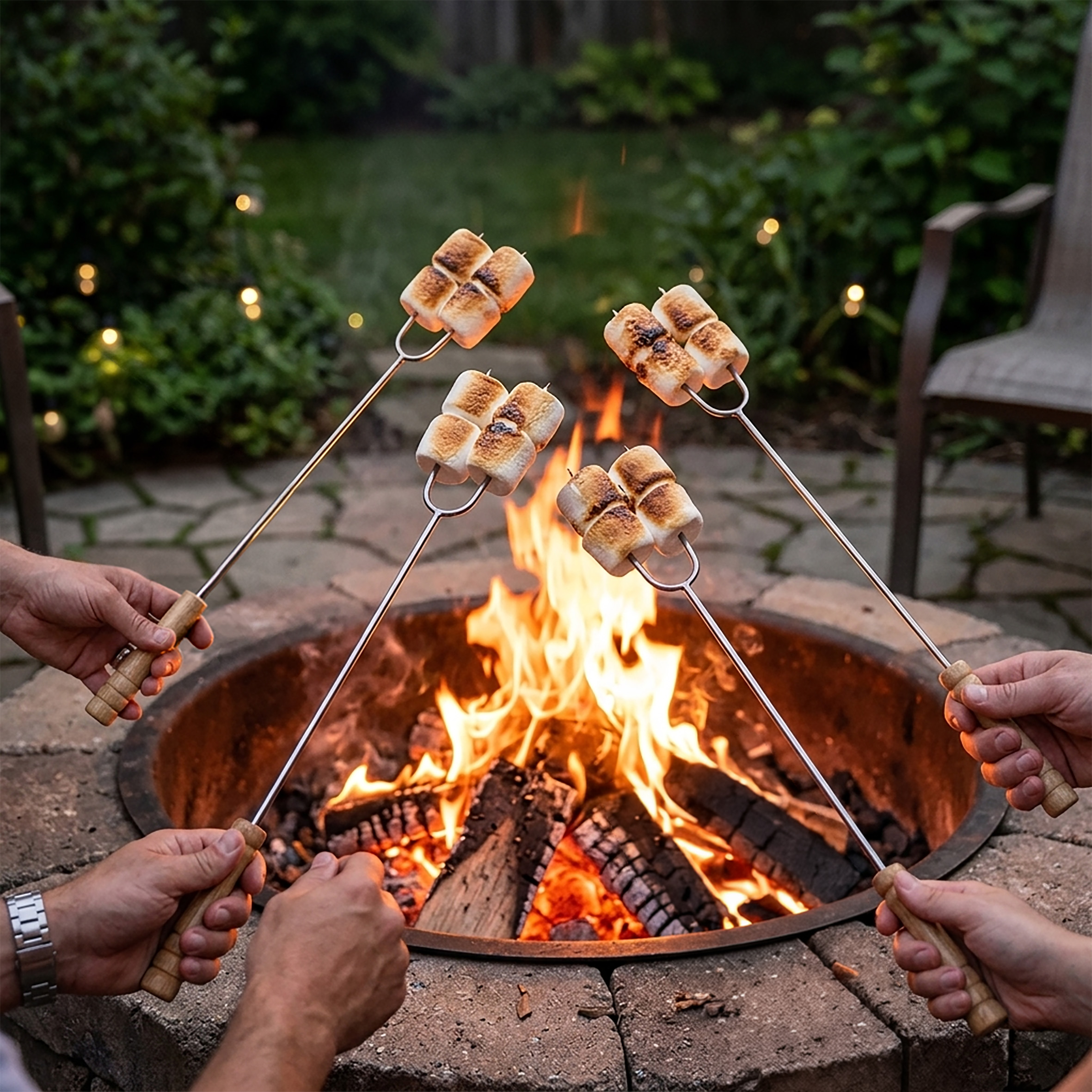 Edelstahl Grillspieß 75 cm U-Form mit Holzgriff - 4er Set - Camping Lagerfeuer Spieß lang mit Griff