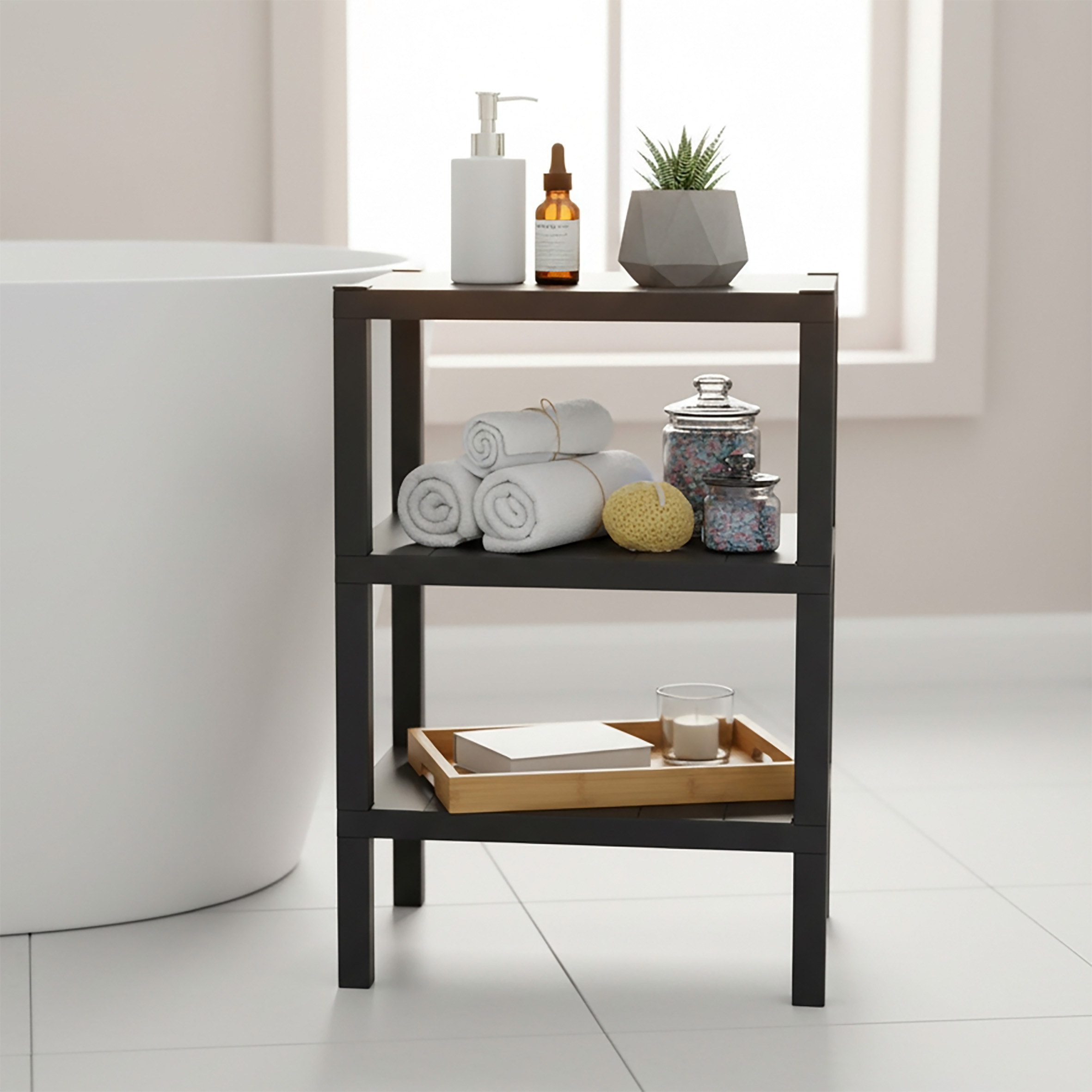 Kunststoff Beistelltisch groß in anthrazit - 72 x 33 cm - Standregal rechteckig mit 3 Ebenen