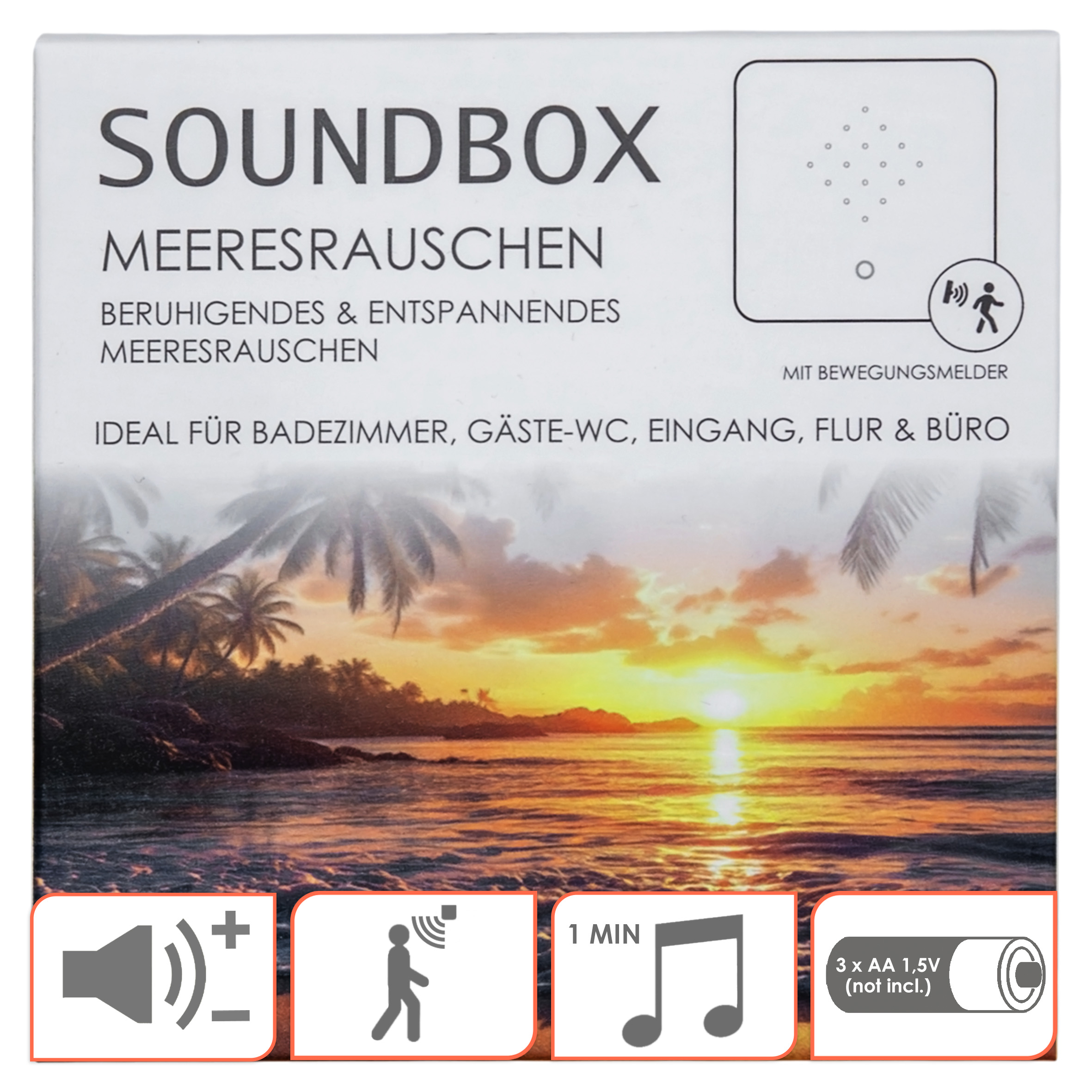 Soundbox mit Meeresrauschen - weiß / 12 cm - Lautsprecher mit beruhigendem Rauschen des Meeres